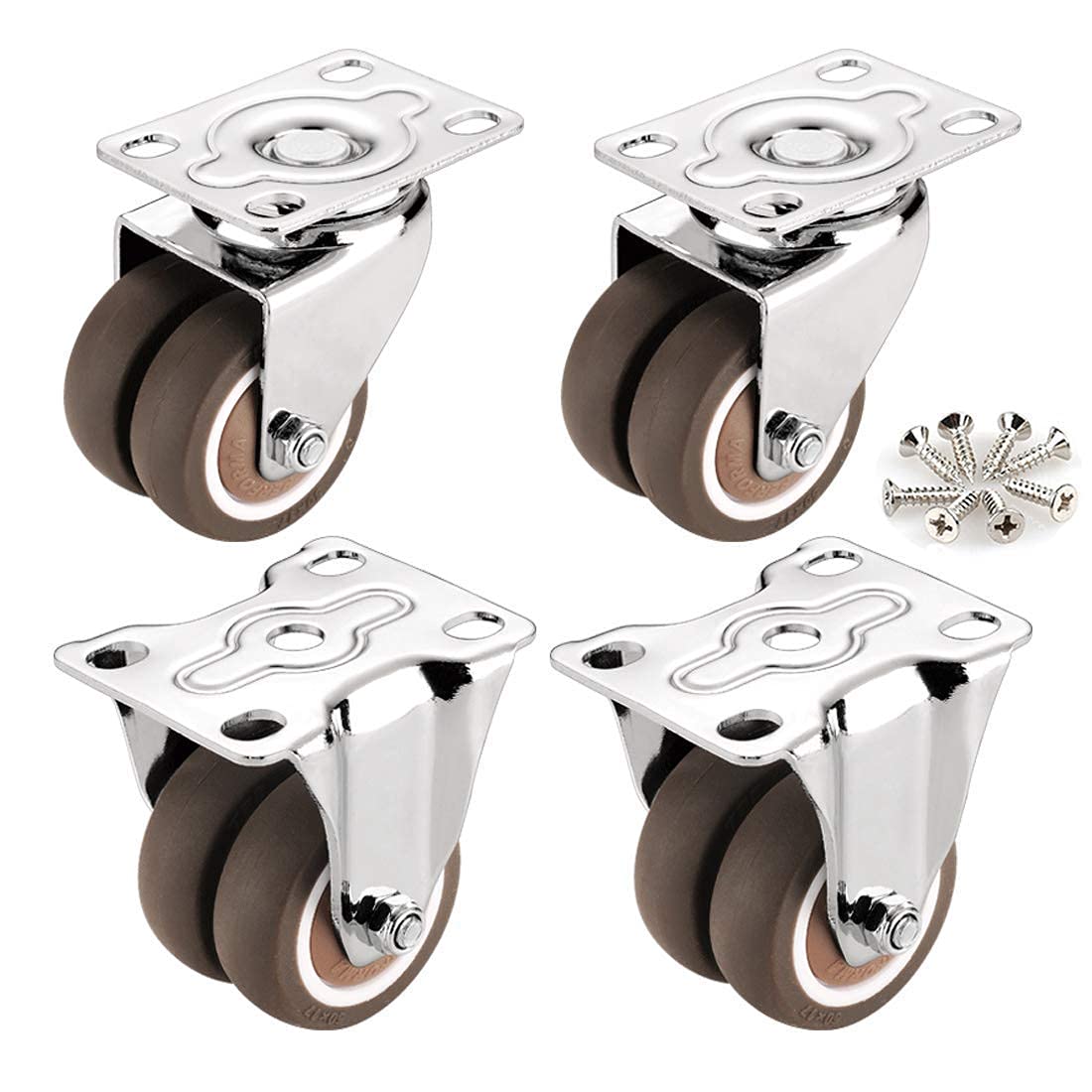 Heavy Duty Swivel Castor Wheels 4 Pack - 50mm/2 Inch Rubber Double Wheels with Screws for Furniture, Industrial Equipment & Moving Applications - Plate Mount Caster for Smooth Mobility in Warehouses, Workshops & Home Use