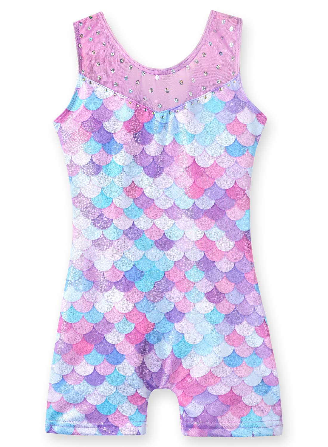 Girls Gymnastics Leotards - Toddler Dance Biketards with Mermaid & Unicorn Designs - Shiny Rainbow, Blue & Hot Pink Athletic Dance Wear for Ballet, Cheerleading & Performance Costumes