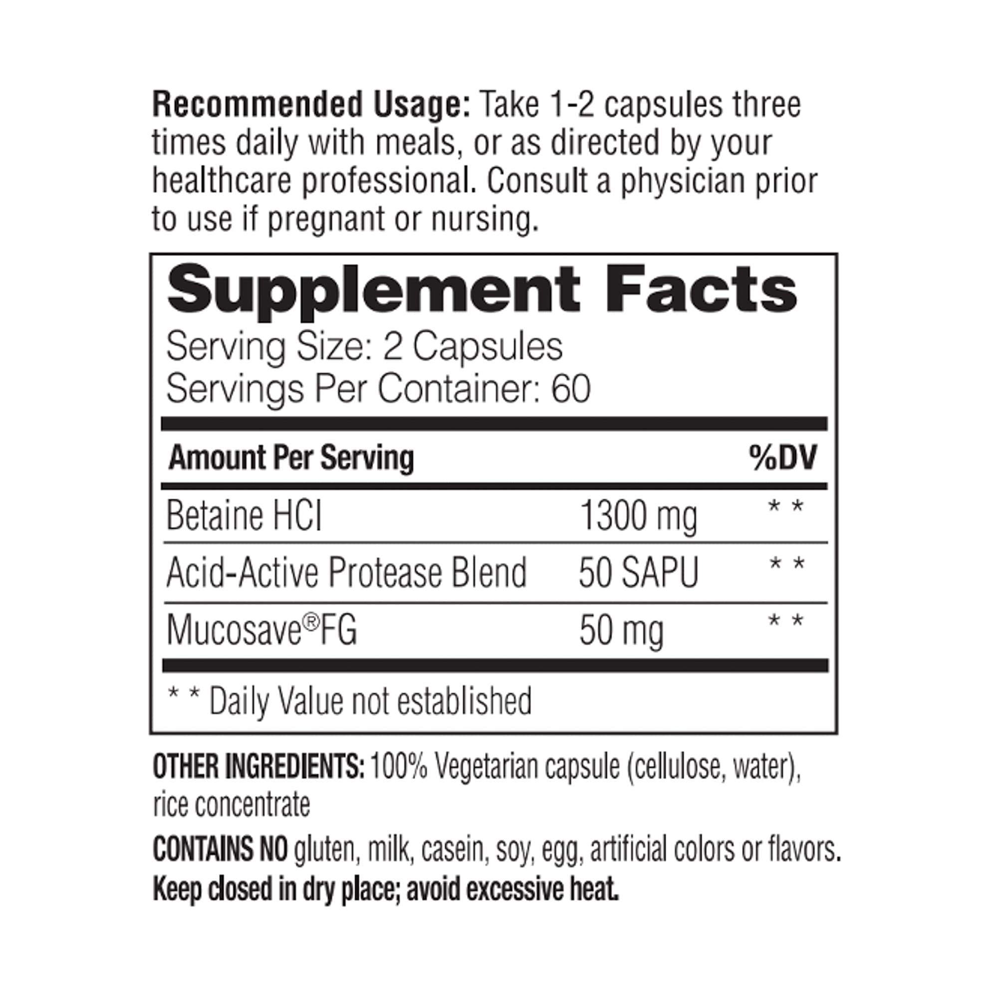 Enzymedica Betaine HCl Supplement - 120 Capsules for Digestive Support & Stomach Acid Balance | Ideal for Gut Health & Nutrient Absorption