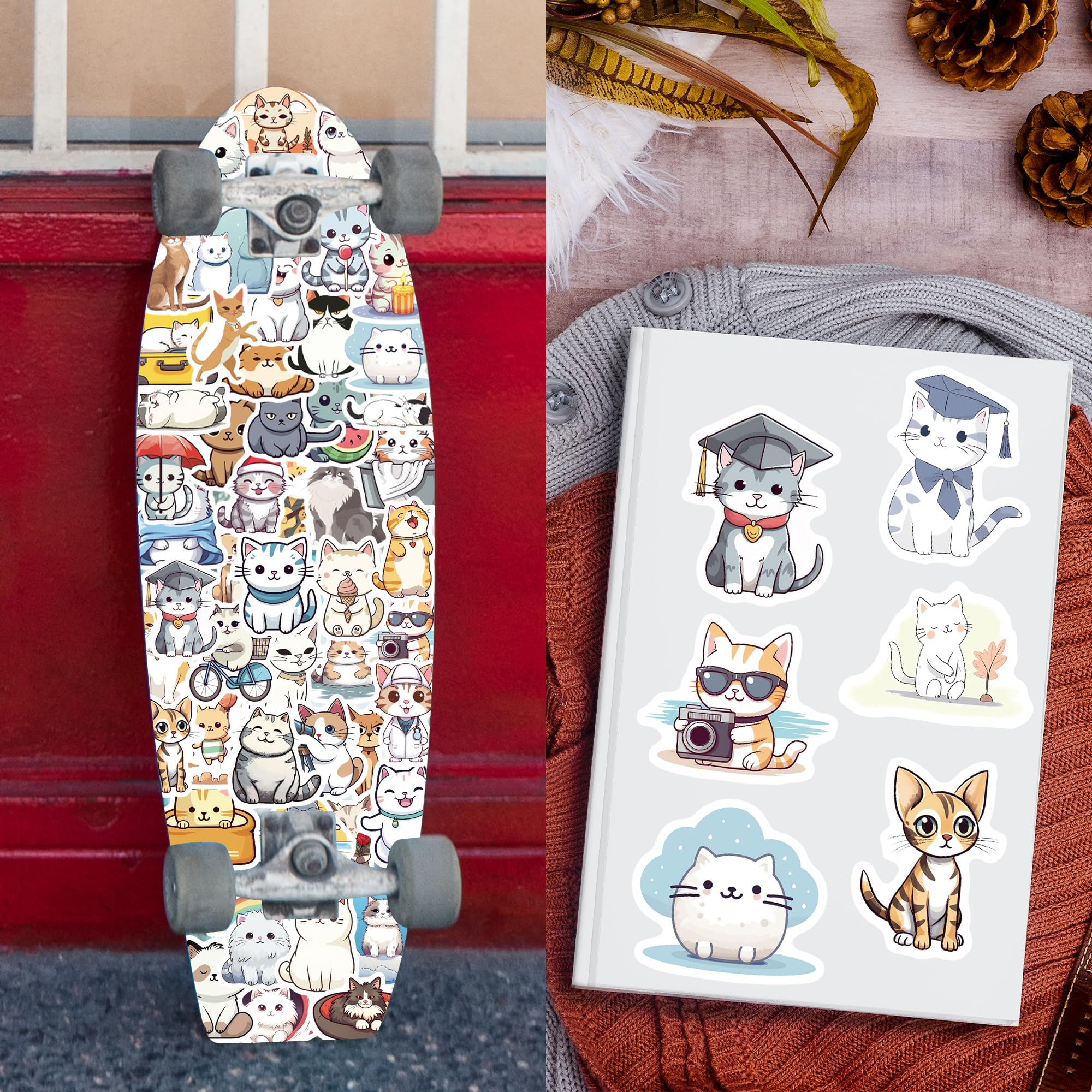 102 Pcs Funny Cat Stickers - Cute Vinyl Waterproof Decals for Teens, Adults & Kids - Perfect for Water Bottles, Laptops, Skateboards & DIY Crafts - Durable Adhesive for School, Office & Home Decor