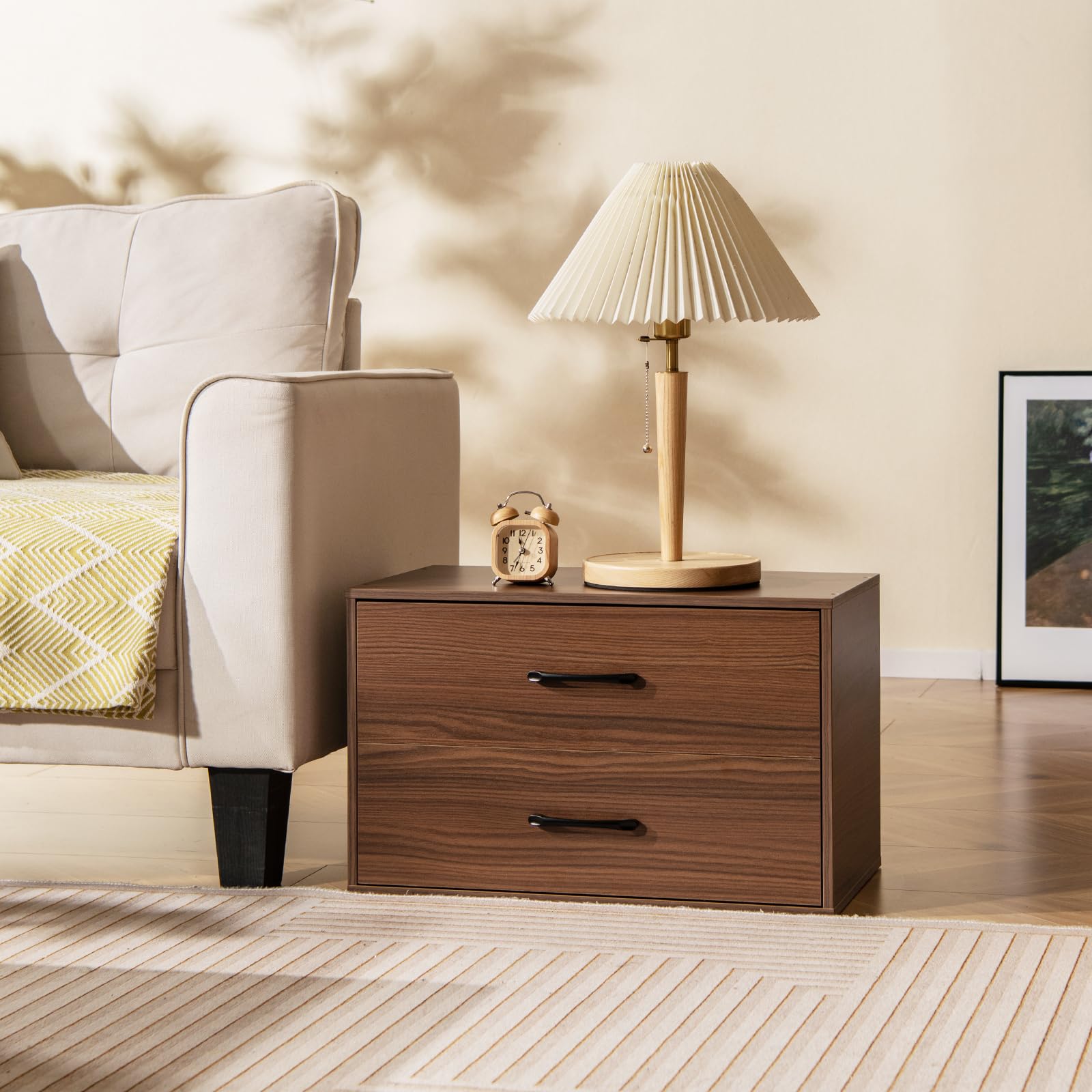 Giantex 2-Drawer Stackable Dresser for Bedroom - Walnut Short Storage Cabinet with Handles & Anti-Tip Safety Device - Perfect for Closet Organization, Small Space Furniture, Nursery or Dorm Room Storage