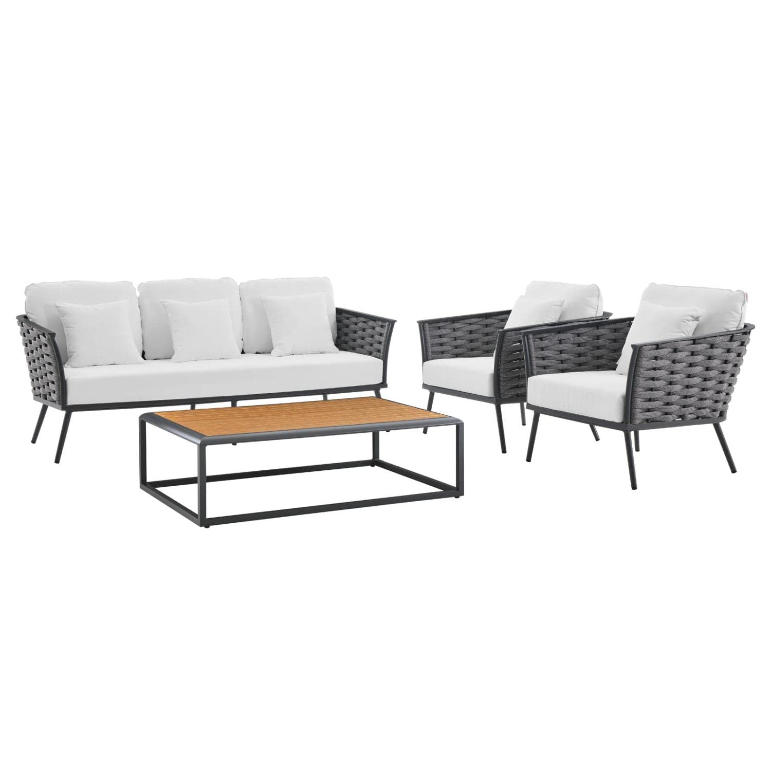 Modway EEI-3167-GRY-WHI-SET Outdoor Patio Sectional Sofa Set - Water-Resistant Gray & White Cushions - Perfect for Backyard, Poolside & Garden Relaxation