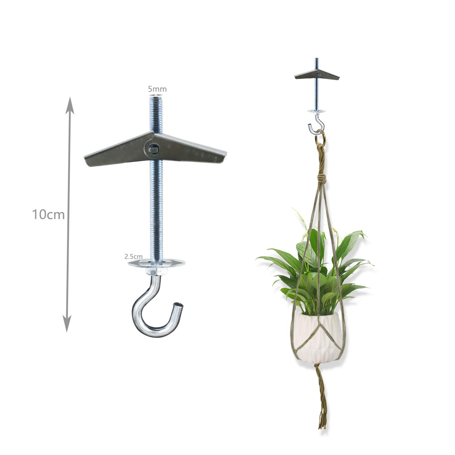 Heavy Duty Ceiling Hooks for Plants - 4 Pack Carbon Steel Spring Toggle Bolts - Wall & Ceiling Installation