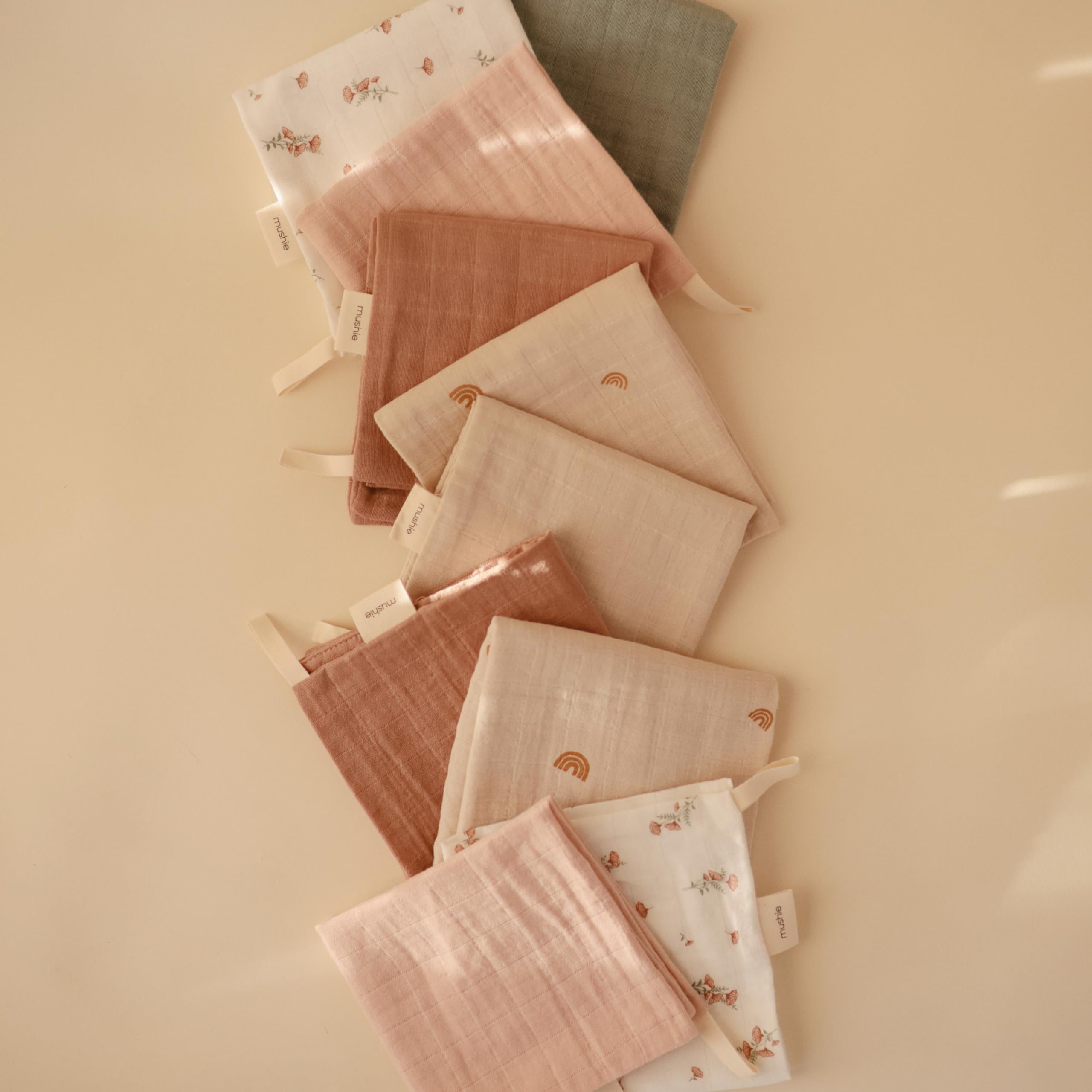 Organic Cotton Muslin Washcloths 5-Pack - Soft Baby Wipes for Bathing, Face & Hand Cleaning | Hypoallergenic & Eco-Friendly | Perfect for Newborn Care, Diaper Changes & Gentle Skin Care (Rainbow Combo)