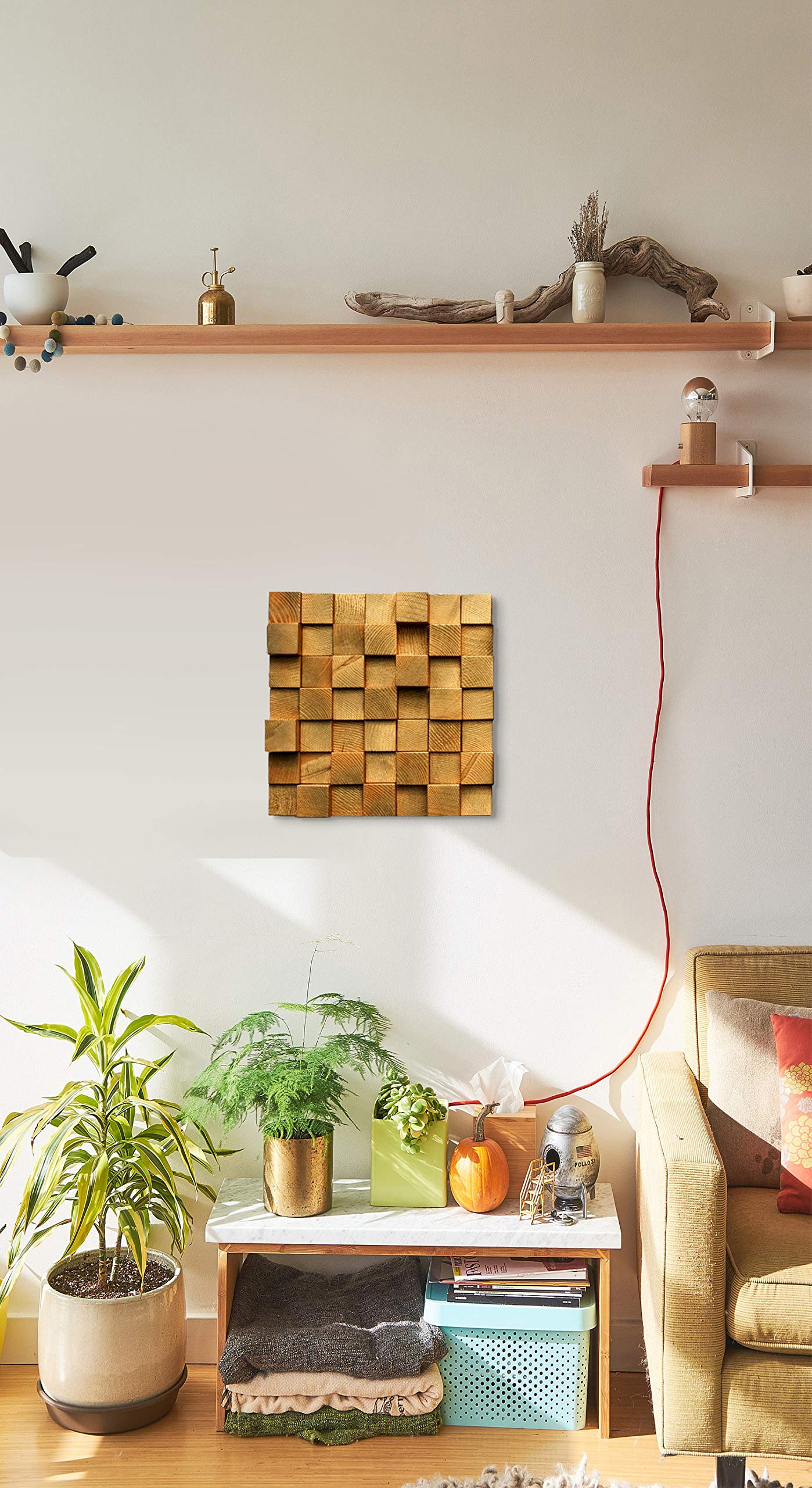 Modern Square Wood Acoustic Sound Diffuser Panel - Gold Mosaic Wall Decor for Home Studio, Office & Living Room Soundproofing