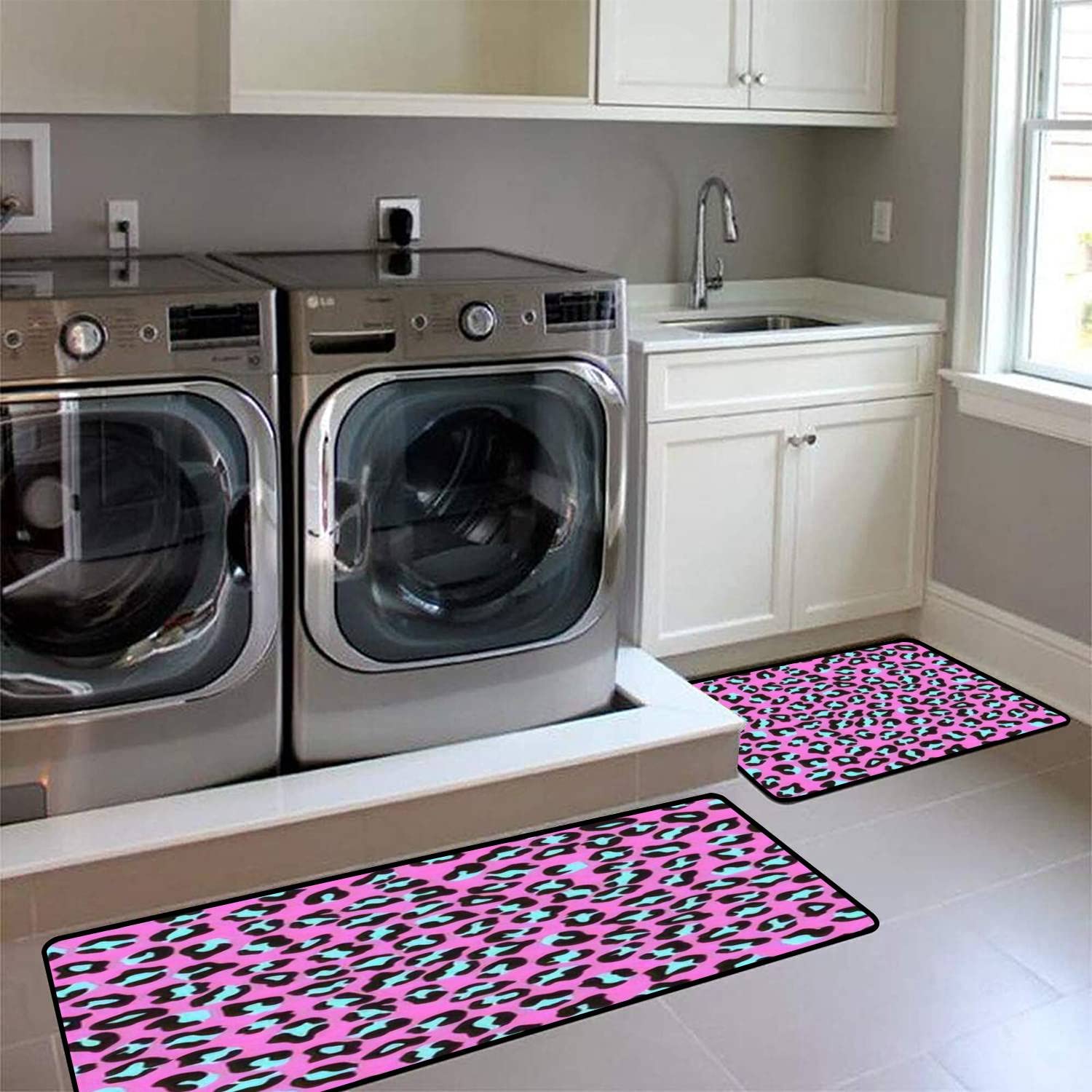 Leopard Print Non-Slip Kitchen Rugs Set - Washable Floor Mat for Kitchen & Bathroom Decor