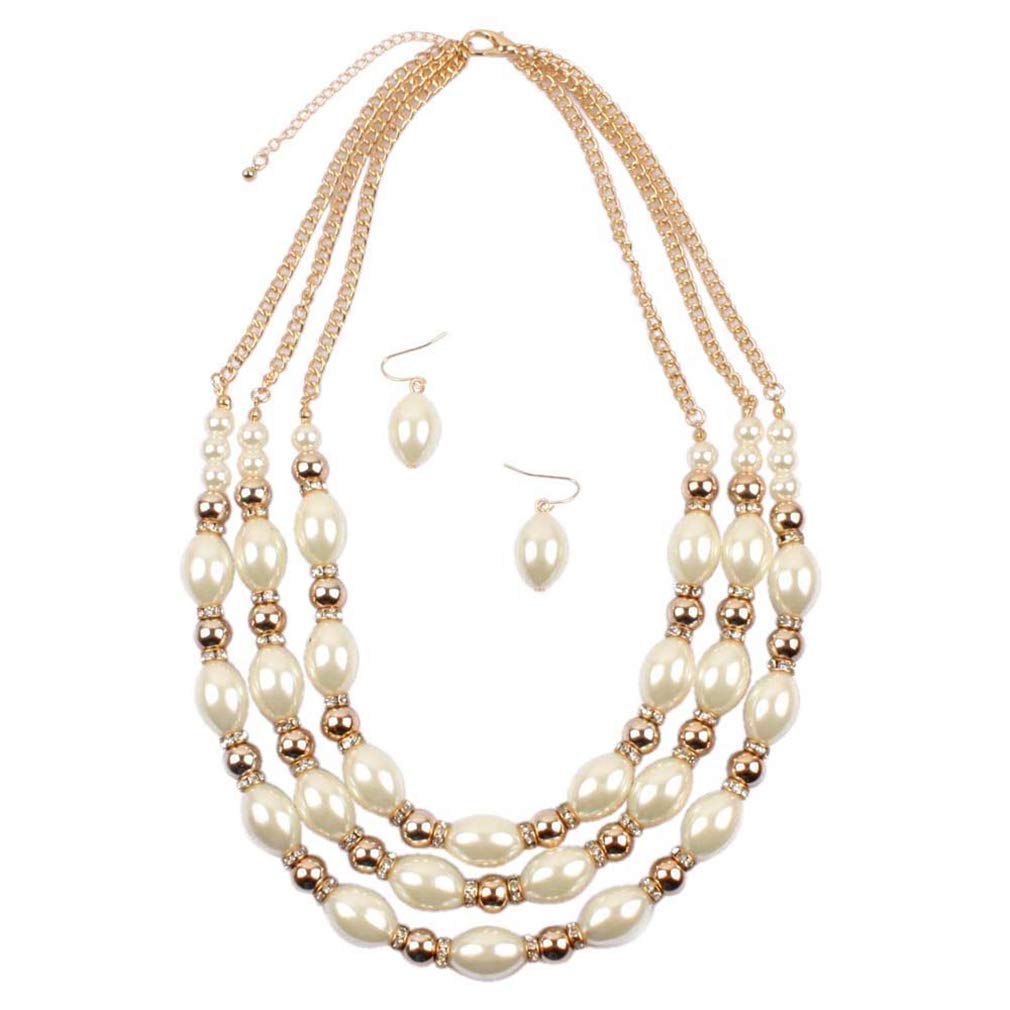 YAZILIND Women's Pearl Necklace and Earrings Set - Exaggerated Imitation Pearl Strand Short Clavicle Chain Jewelry for Party, Wedding, Prom, Date Night & Special Occasions