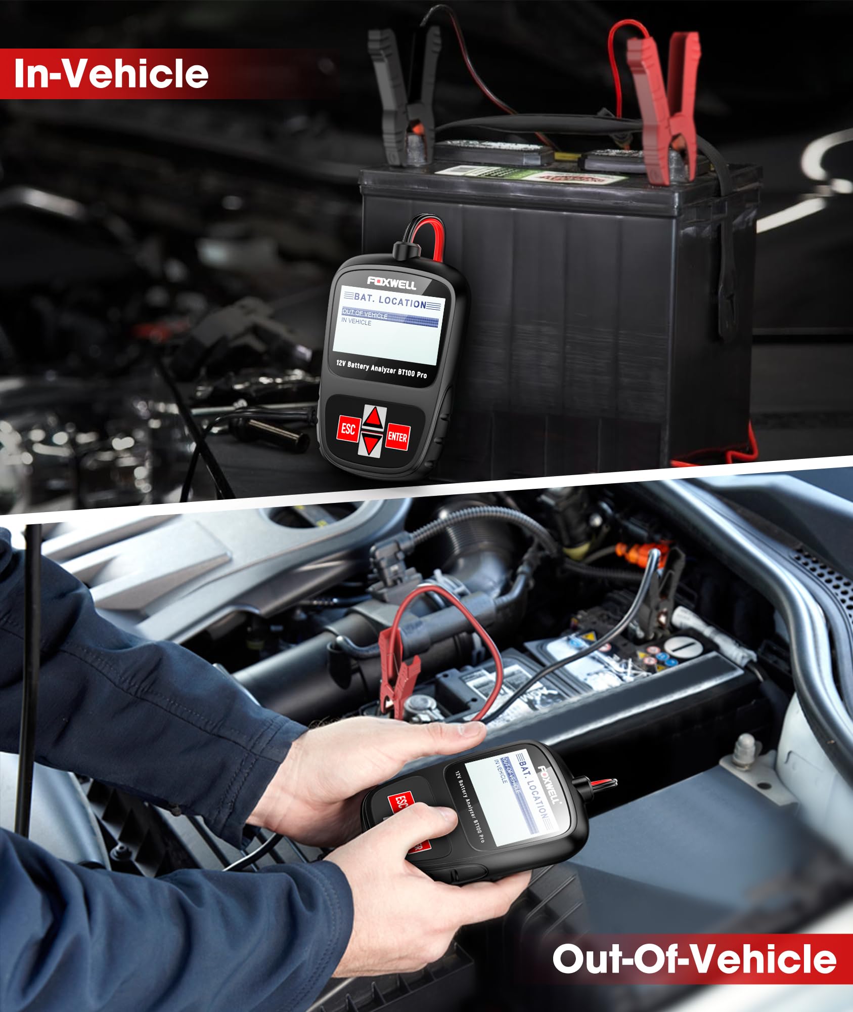 FOXWELL BT705 BT100 Pro 12V 24V Automotive Battery Tester - Accurate Car & Truck Battery Analyzer for Voltage, CCA, SOC, SOH - Perfect for Mechanics, DIY Enthusiasts & Fleet Maintenance