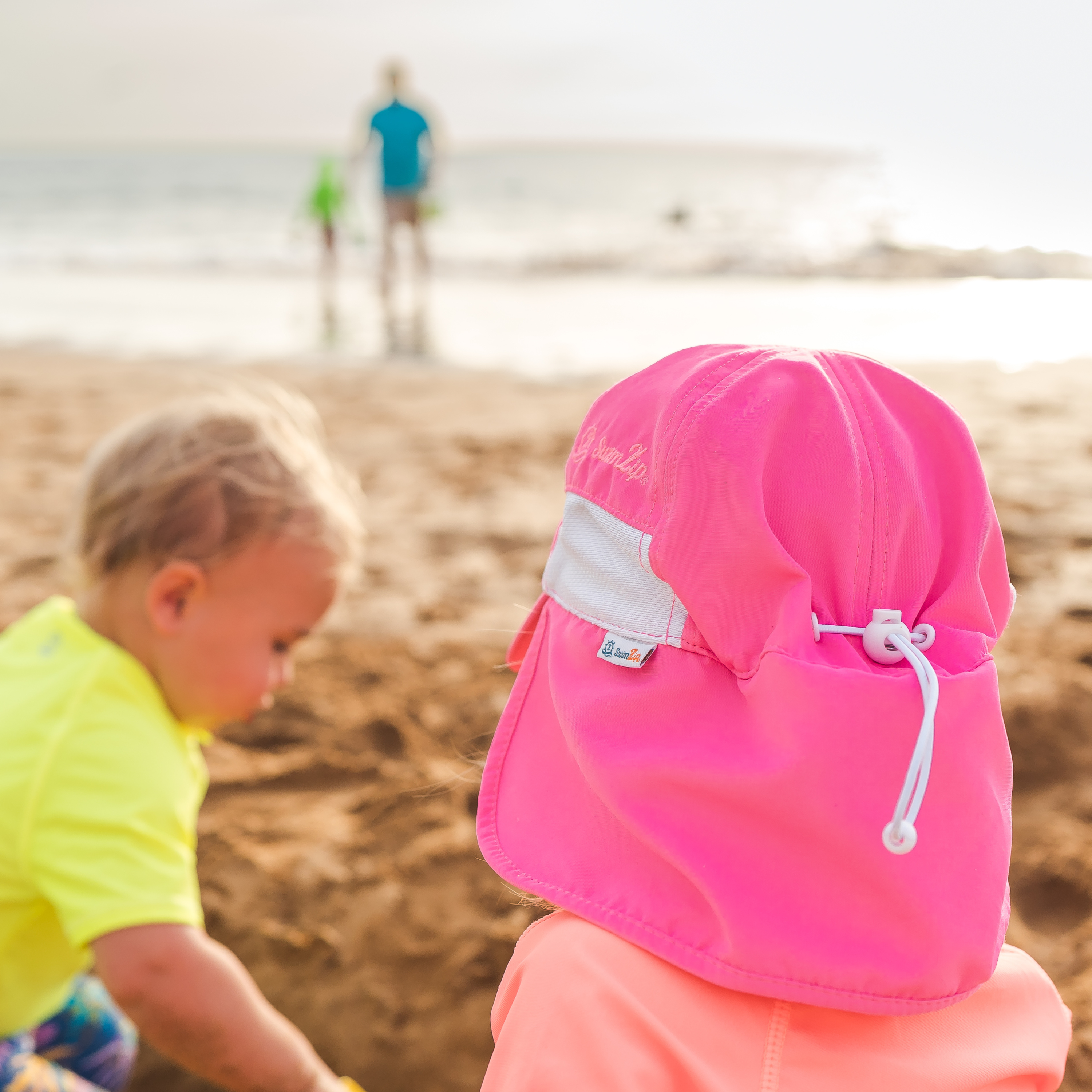 Neon Pink Kids Flap Hat - Adjustable Sun Protection for Outdoor Play, Beach, and Sports Activities