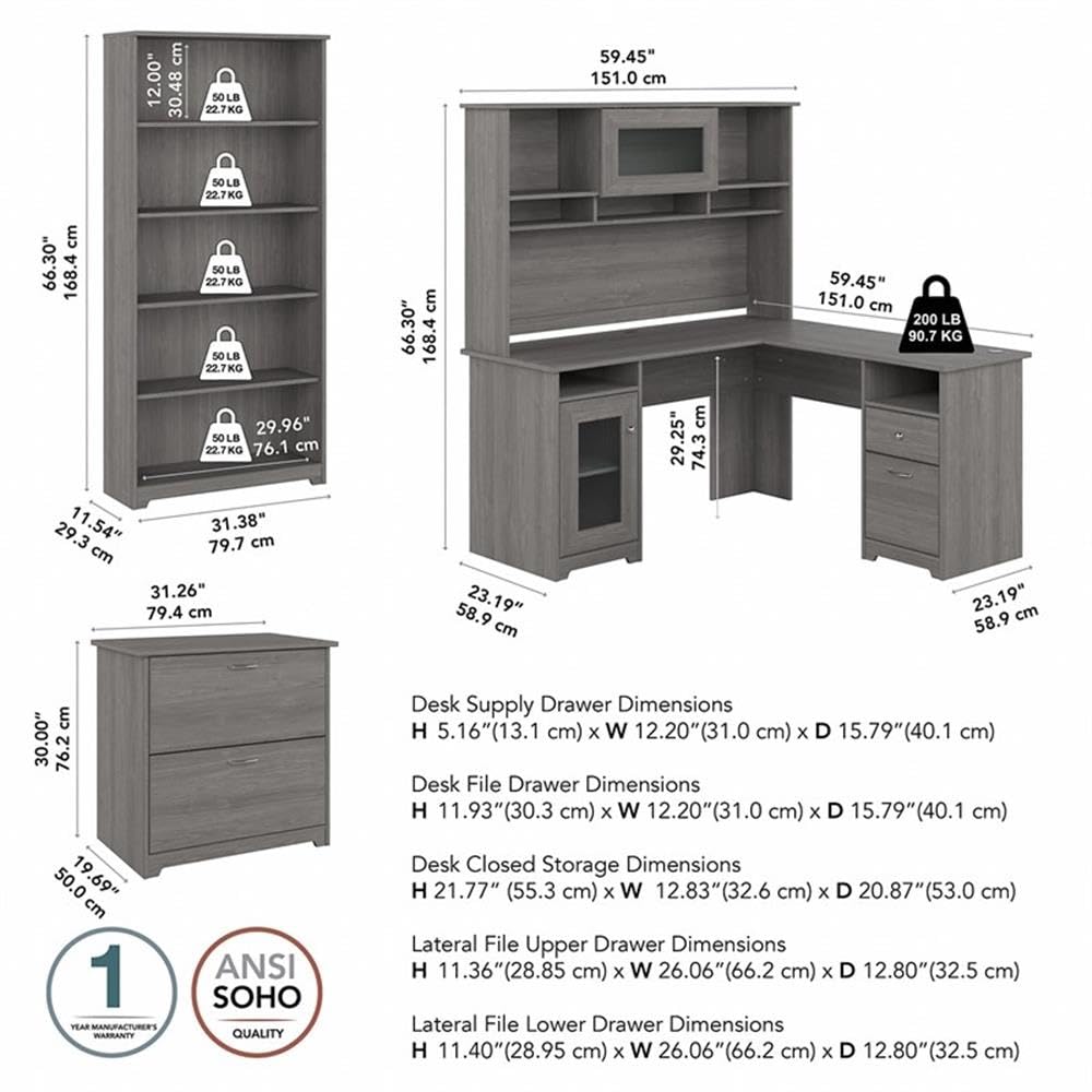 Modern Gray L-Shaped Desk with Hutch & Storage - Engineered Wood Home Office Desk for Small Spaces, Gaming & Study | Pemberly Row