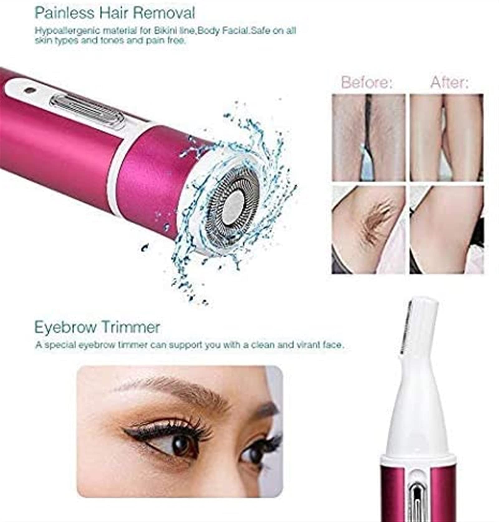 Best Electric Epilator for Women - 4-in-1 Rechargeable Hair Removal Device for Bikini, Nose, Armpit, Arms & Legs | Waterproof & Painless | Perfect for Travel, Home Use & Smooth Skin Care (Red)
