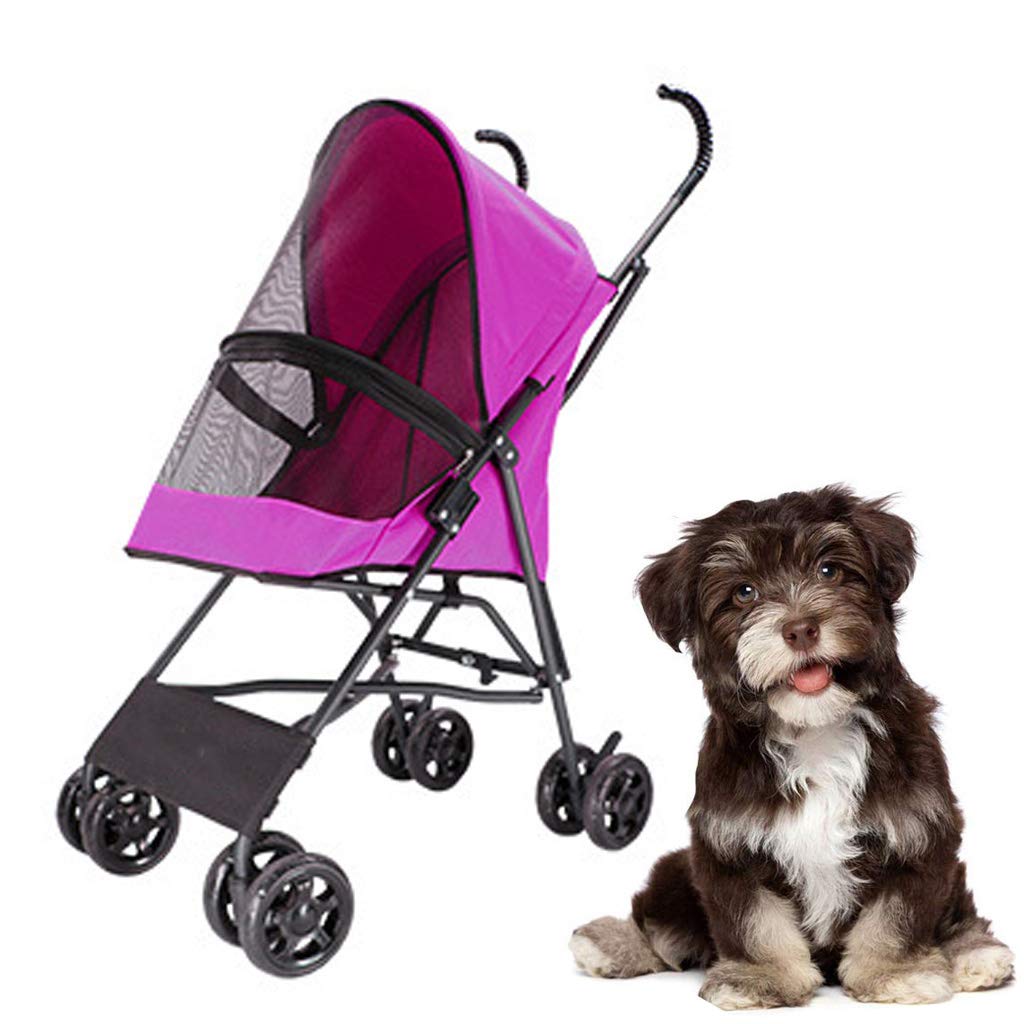 4 Wheel Lightweight Foldable Pet Stroller for Small Dogs & Cats Up to 10kg - Travel-Friendly Dog Pushchair with Smooth Ride - Perfect for Park Walks, Shopping Trips & Vet Visits (Rose Red)