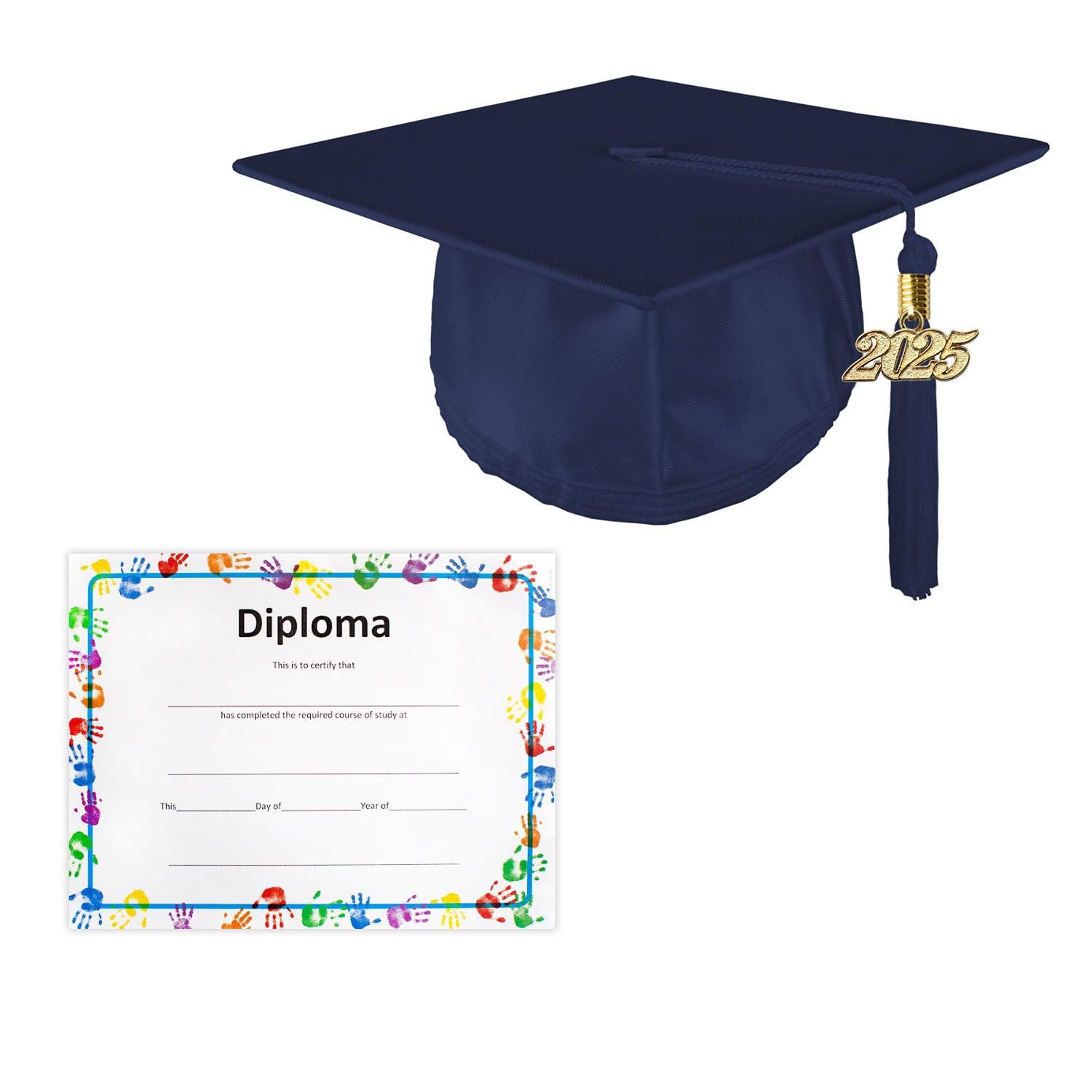 Kids Graduation Cap and Tassel Set with Diploma - Shiny Unisex Preschool & Kindergarten Commencement Accessories - Perfect for School Ceremonies, Photo Shoots & Memory Keepsakes