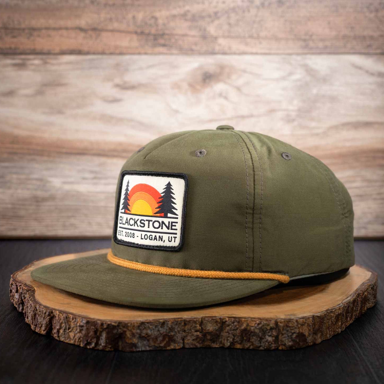 Stylish Loden & Gold Hat with Blackstone Sunset Patch - Perfect for Outdoor Adventures, Hiking, and Casual Wear
