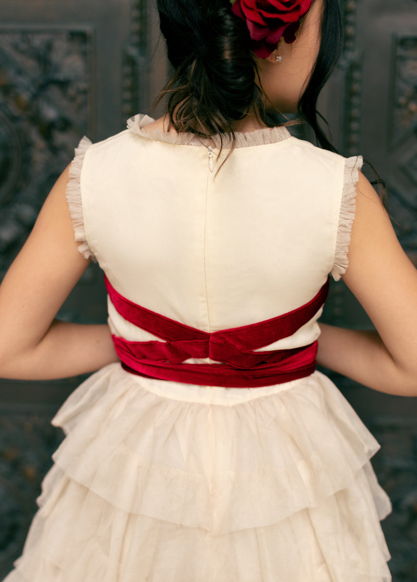 Geneva Petticoat Dress - Cream & Scarlet Vintage Style Swing Dress for Women | Perfect for Tea Parties, Weddings & Retro Fashion Events