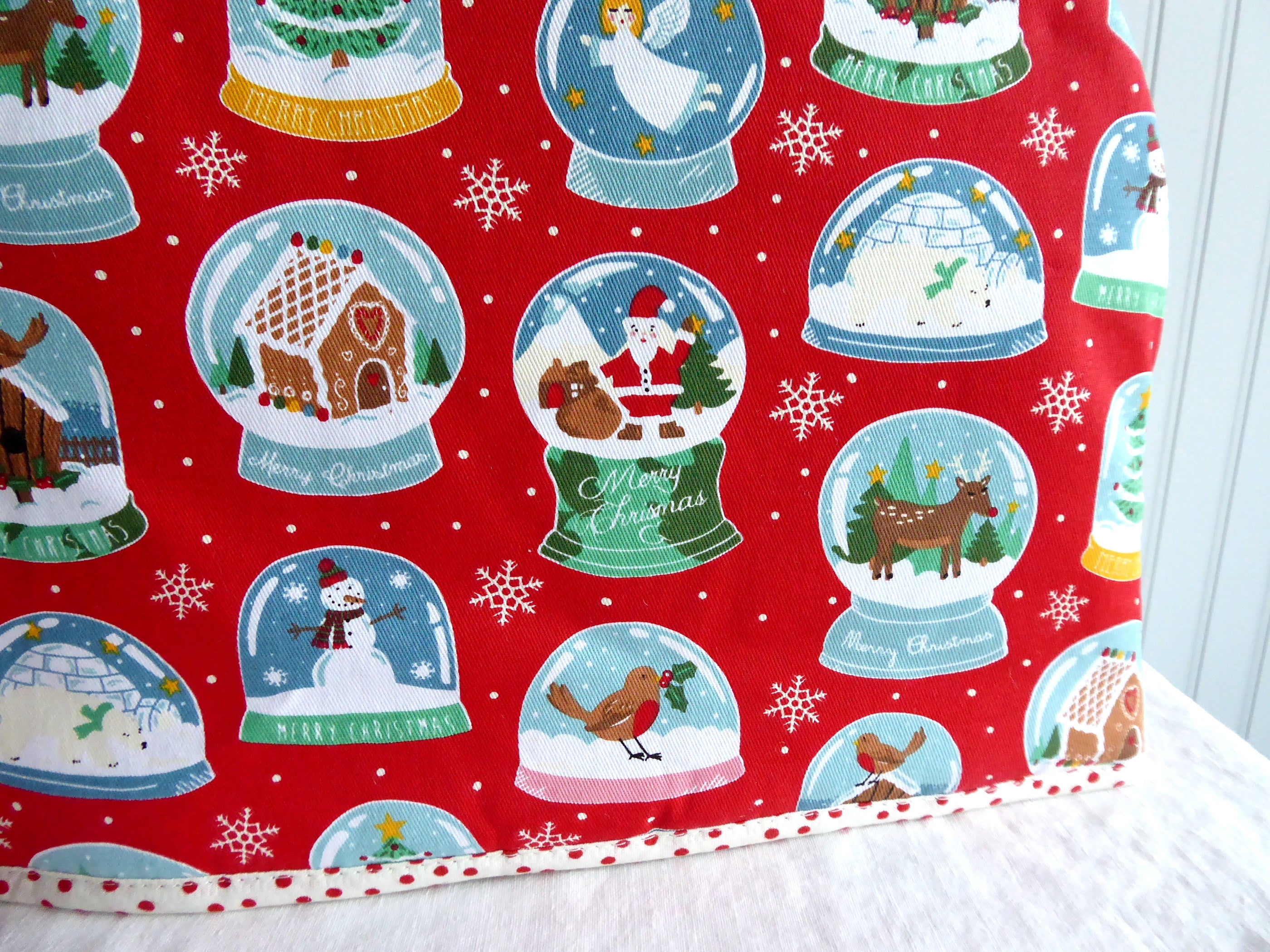 Christmas Snow Globe Tea Cozy - Large Padded Insulated Tea Pot Cover with Polka Dot Lining - Perfect for Holiday Decor & Winter Tea Parties