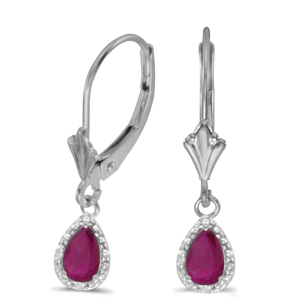 14K White Gold Pear Ruby and Diamond Leverback Earrings – Elegant Dangle Earrings for Women, Perfect for Weddings, Parties & Special Occasions