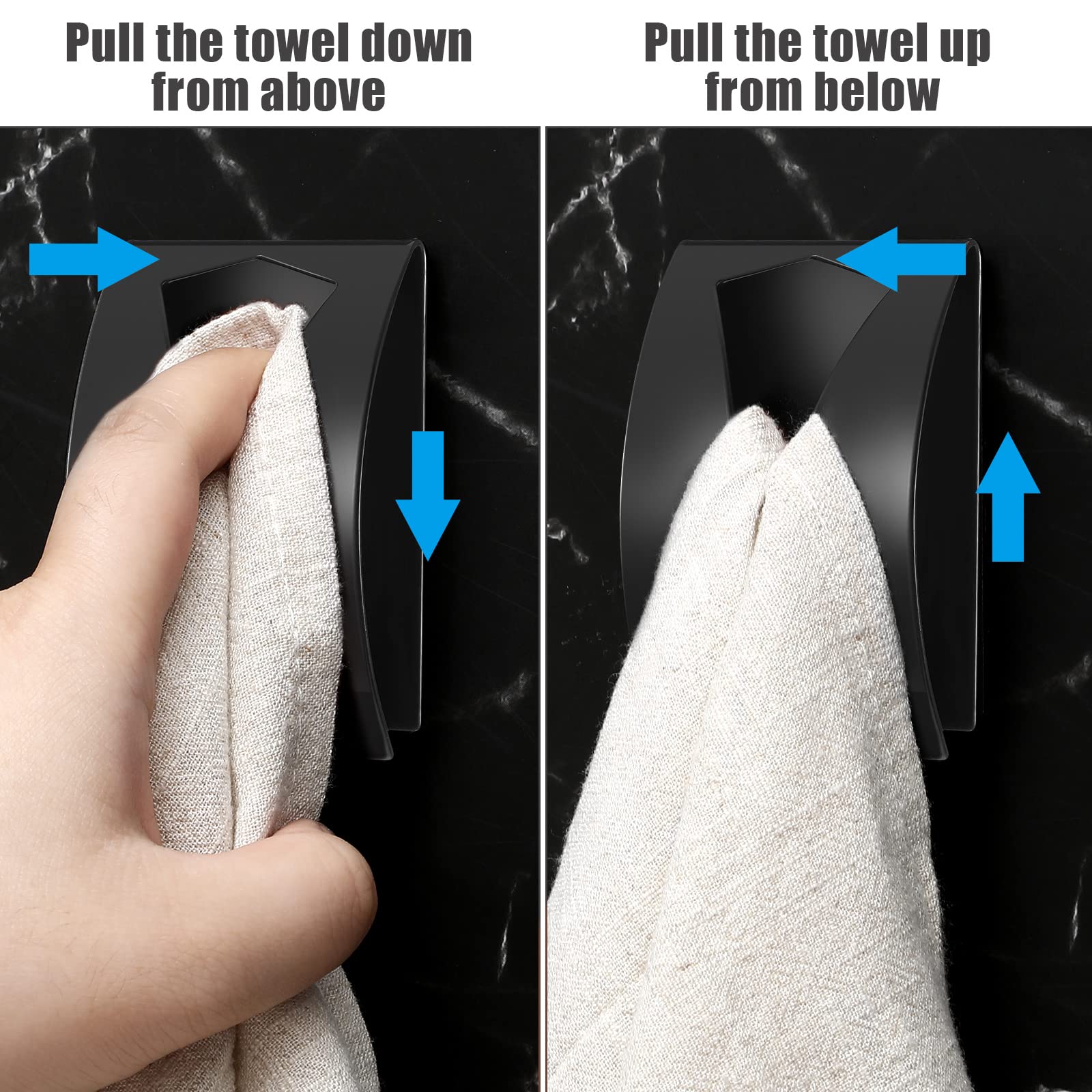 4-Pack Self-Adhesive Stainless Steel Towel Hooks - No Drill Wall Mount Hangers for Kitchen, Bathroom & Home Organization (Black/White) - Perfect for Hanging Dish Towels, Tea Towels, Robes & Bathroom Accessories