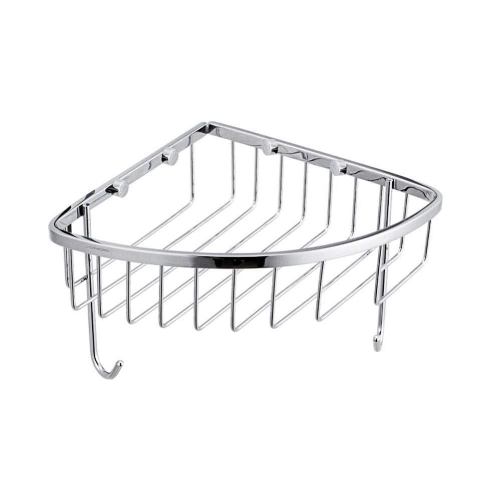 Stainless Steel Adhesive Corner Shower Caddy with Hook - Bathroom Towel Shelf & Angle Basket Organizer for Shower, Bath, Spa - Perfect for Small Spaces & Clutter-Free Bathroom Storage