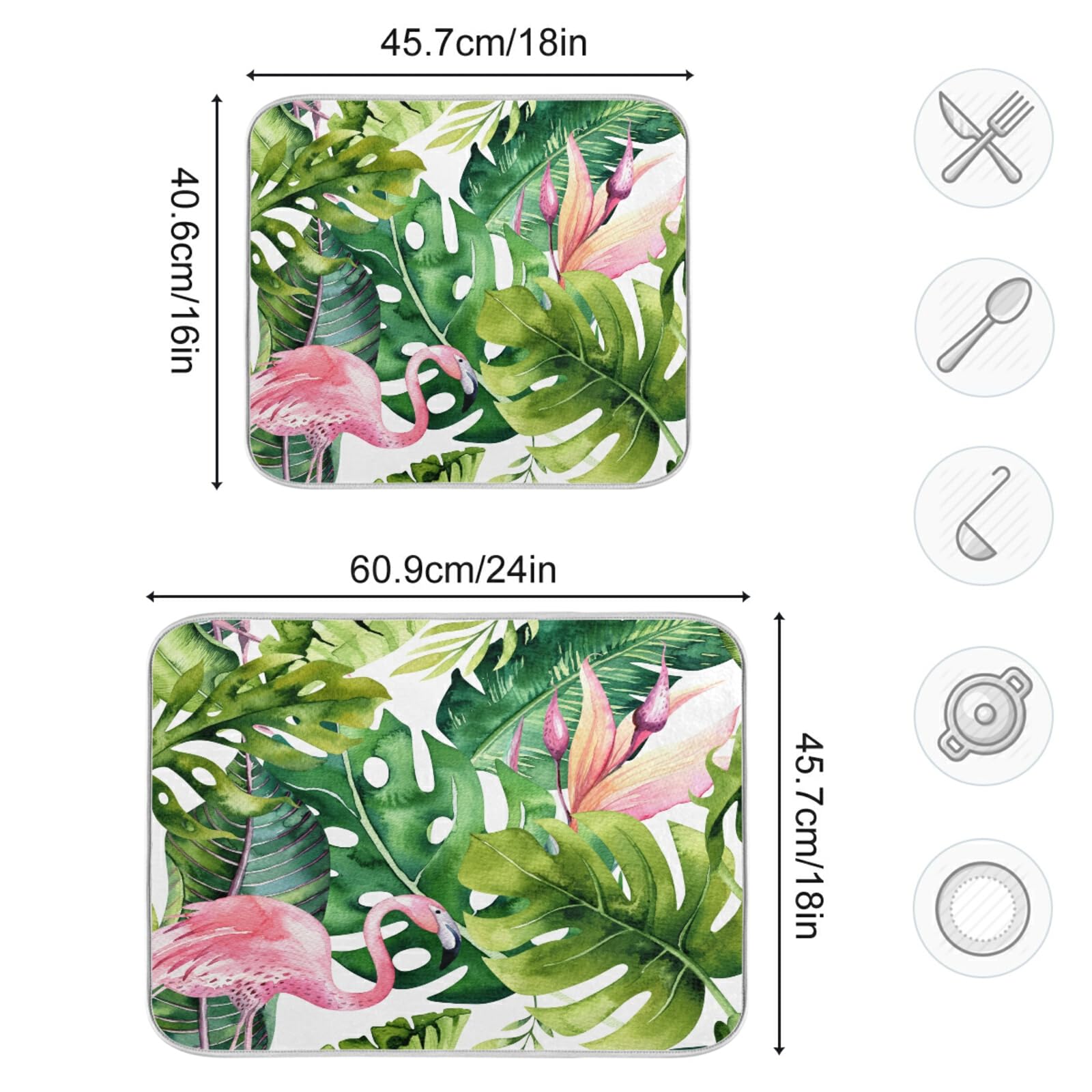Floral Dish Drying Mat - 18x24 Inch Absorbent Microfiber Kitchen Counter Mat | Washable & Quick-Drying Dish Rack Pad | Perfect for Drying Dishes, Utensils & Cookware | Ideal for Countertops, Sinks & Kitchen Islands