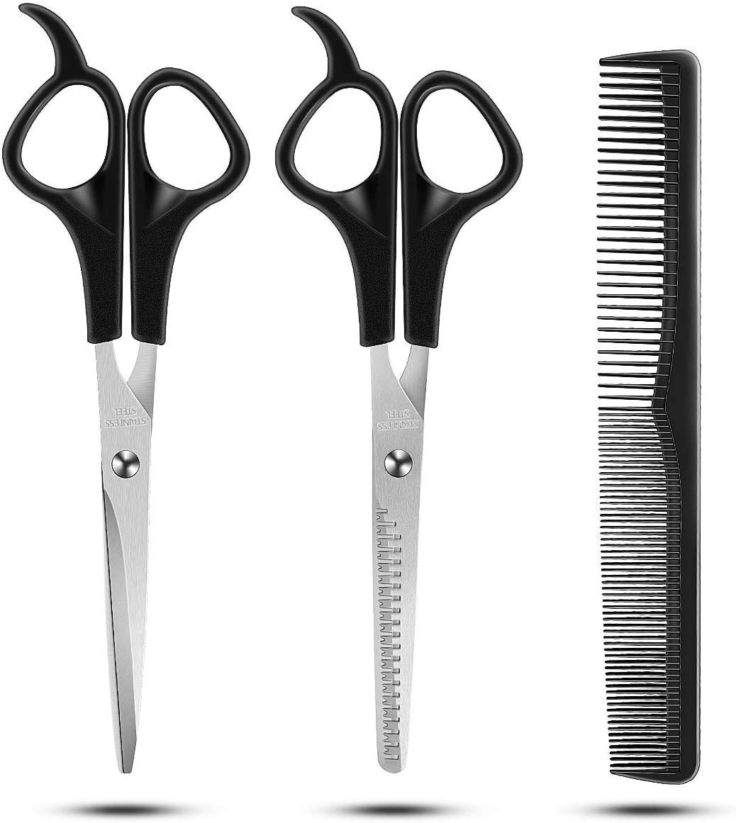 Professional Hair Cutting Scissors Set of 2 - 6.5 Inch Barber Shears for Men & Women - Salon & Home Hairdressing Tools - Perfect for Styling, Trimming & Thinning Hair (Black)