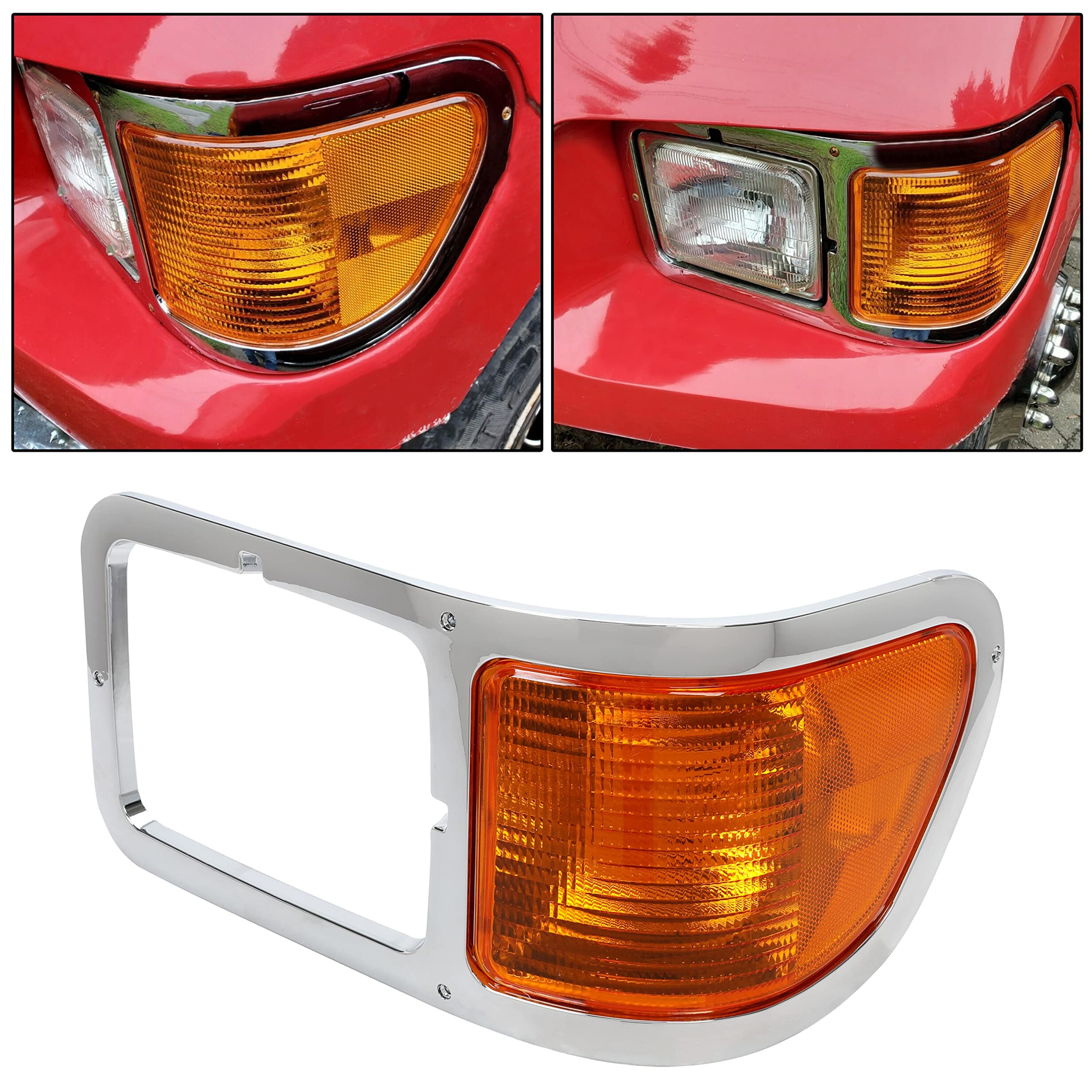 ECOTRIC Left Corner Signal Light Compatible with 2000-2015 Ford F650 F750 - Chrome Casing Headlight Bezel Trim - Driver Side Replacement for FO2520196 - Perfect for Truck Lighting Upgrades & Safety Enhancement