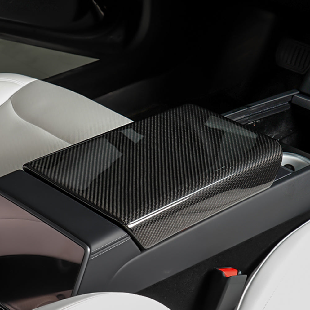 Premium Carbon Fiber Armrest Cover for 2025+ Tesla Model Y Juniper - Glossy & Matte Interior Upgrade | Easy Installation | Perfect for Daily Driving & Luxury Enhancement
