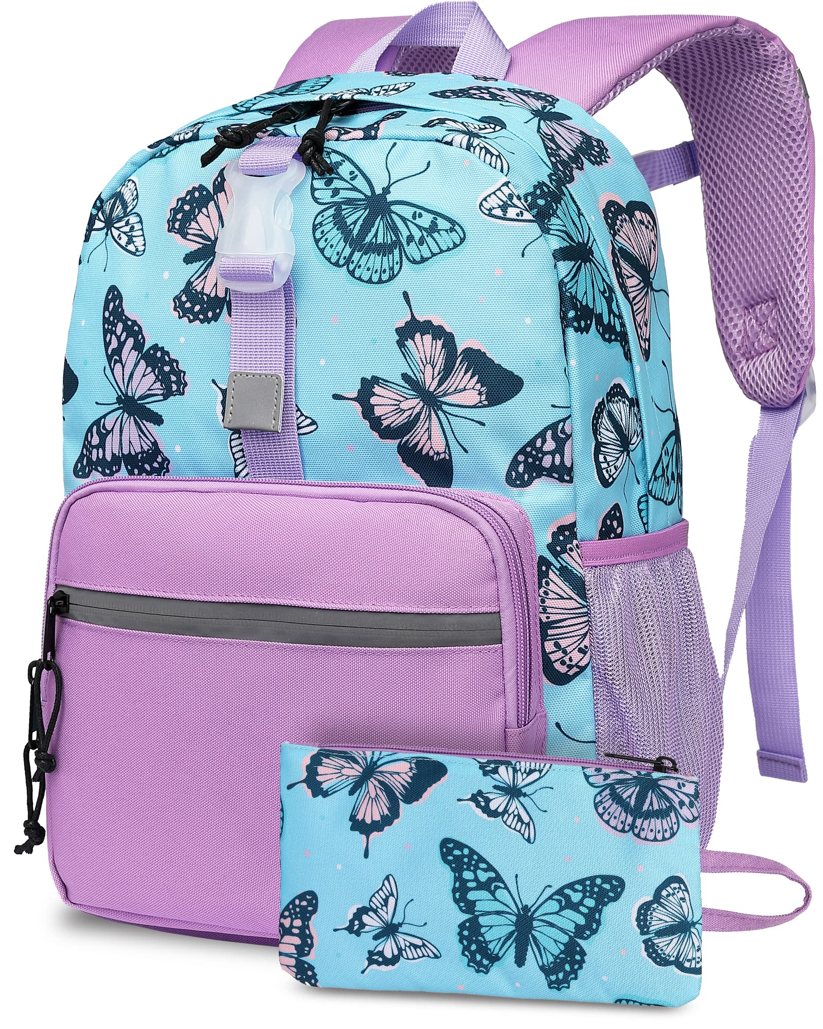 Bagseri Preschool Backpack for Girls - 15 Inch Toddler Backpack with Adjustable Chest Strap, BPA Free (Butterfly Blue) - Perfect for Kindergarten, Daycare & Travel