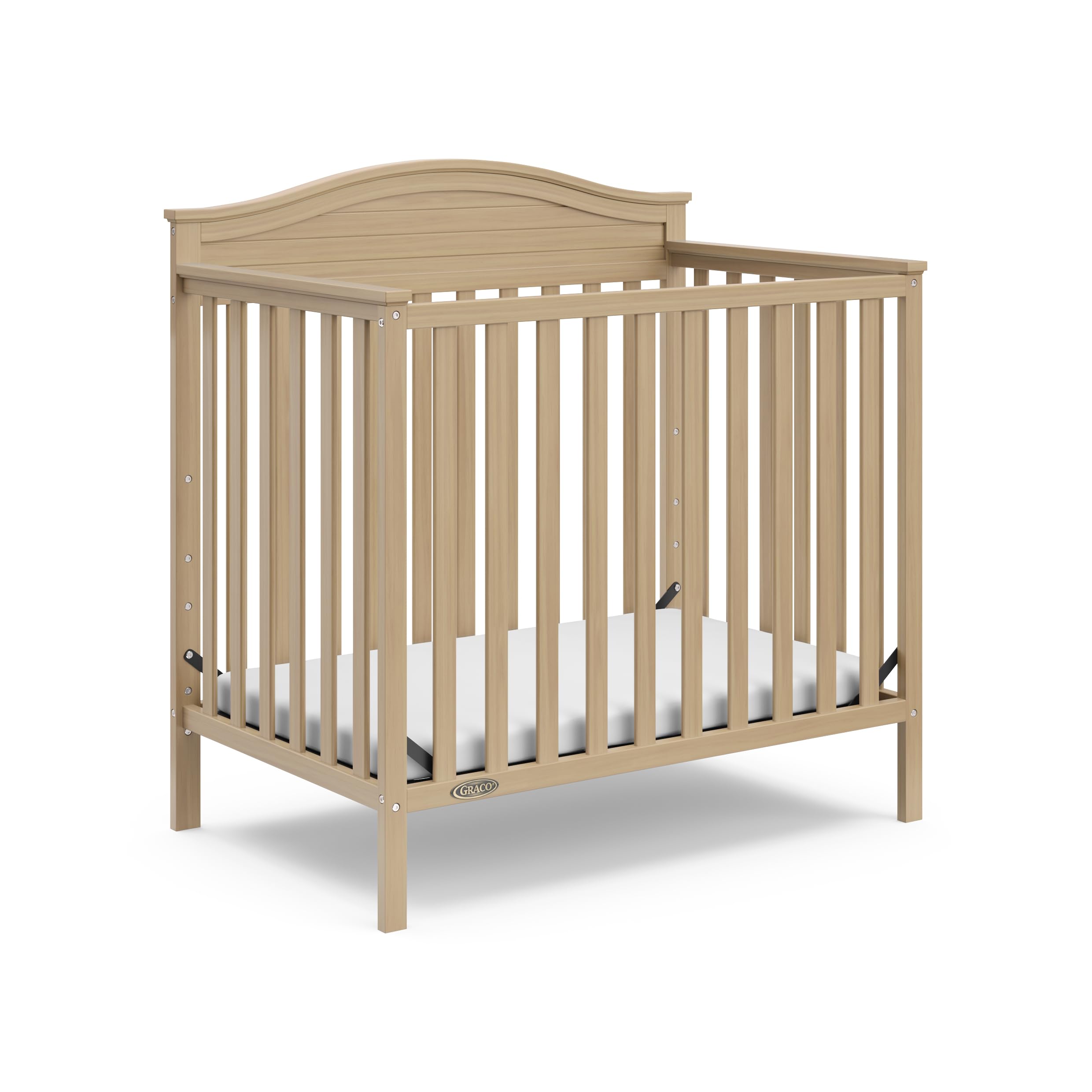 Graco Stella 4-in-1 Convertible Mini Crib with Mattress | Driftwood Finish | Converts to Twin Bed with Headboard & Footboard | Includes 2.5
