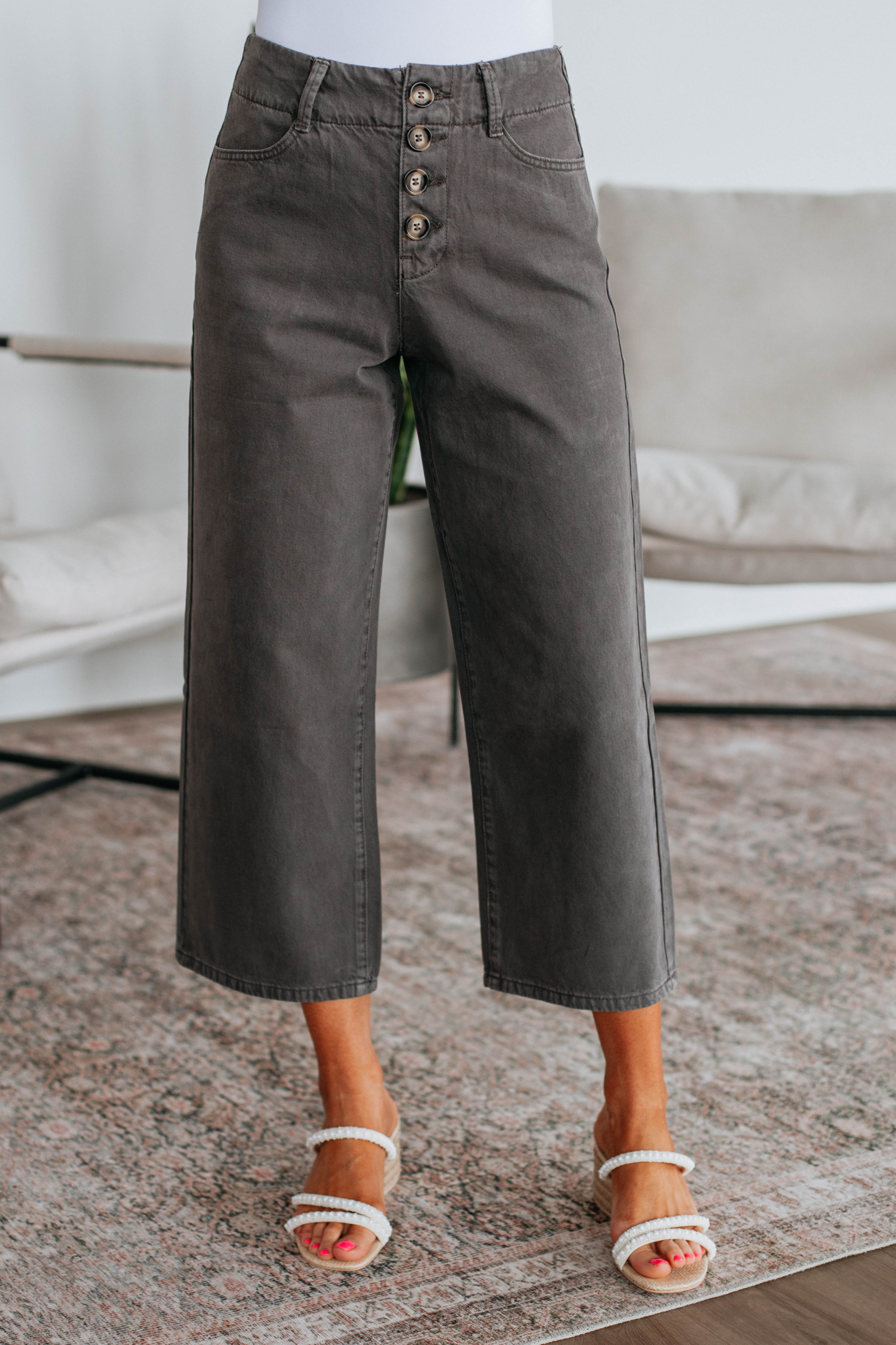 Blithe Women's High Waist Wide Leg Pants - Charcoal Gray Casual Lounge Pants for Work, Travel & Everyday Comfort