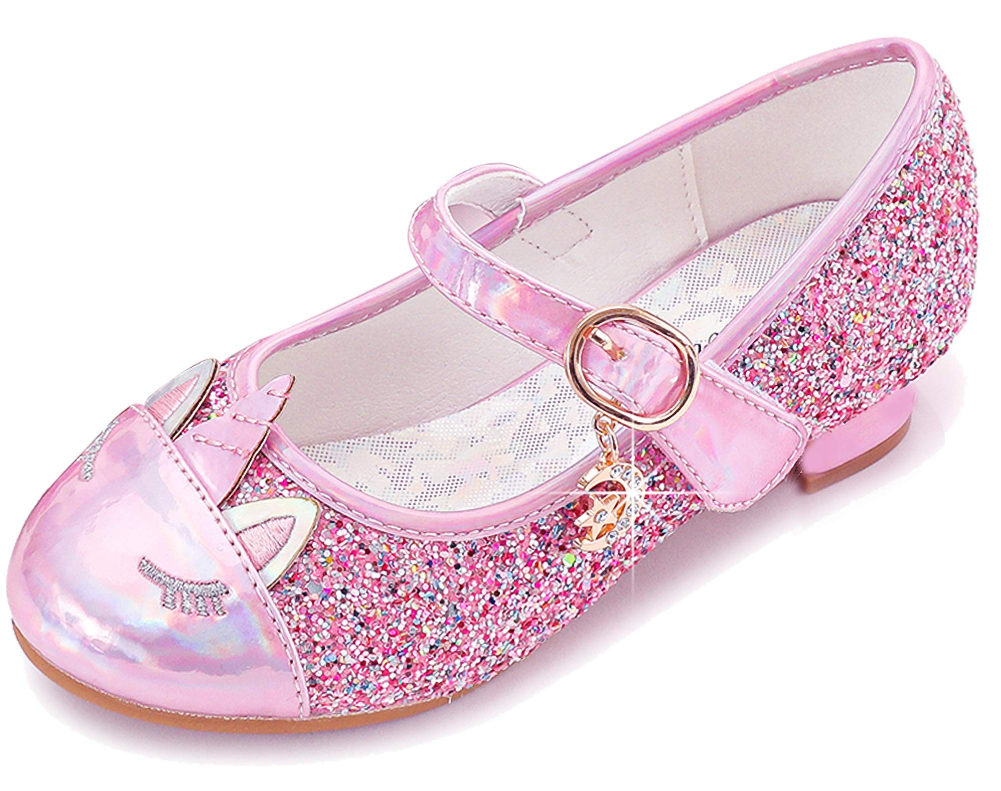 Furdeour Girls Mary Jane Dress Shoes - Glitter Princess Heels for Wedding, Flower Girl & Bridesmaid - Toddler & Kids Party Shoes for Special Occasions