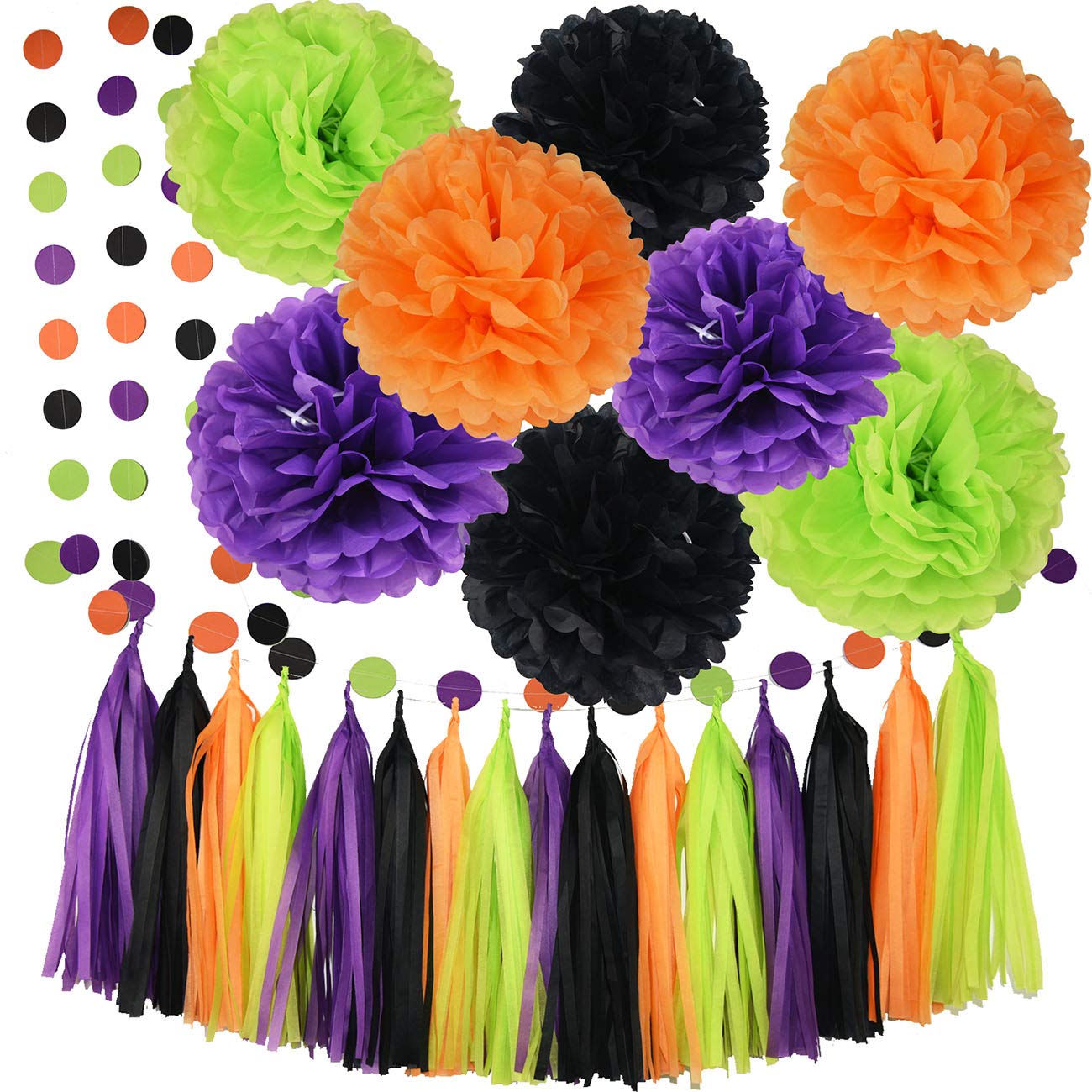 Halloween Car Decorations Kit - Hocus Pocus Trunk or Treat SUV Decor Set with Orange Black Purple Green Tissue Paper Pom Poms | Perfect for Halloween Parties, Birthday Celebrations & Baby Showers