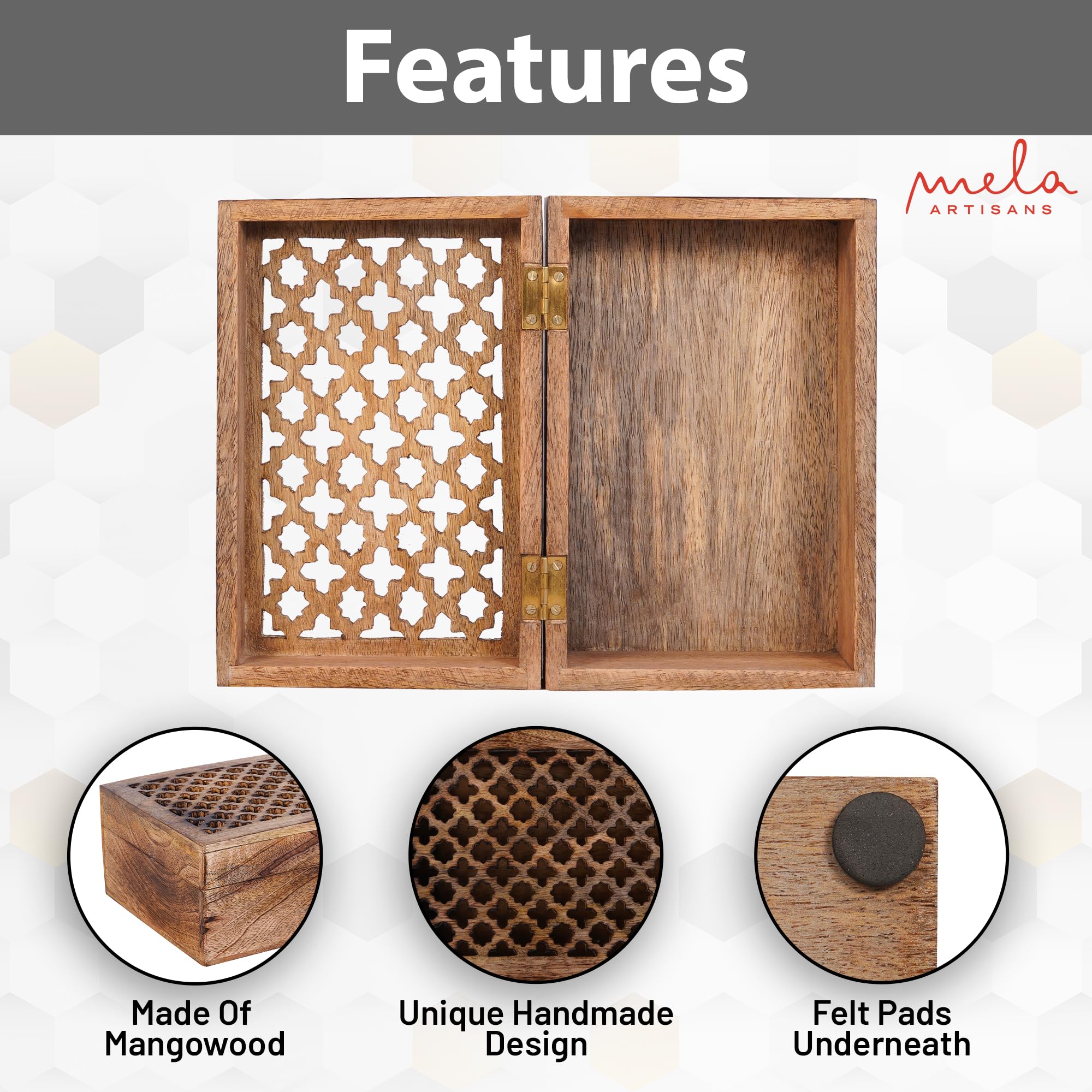 Handmade Burnt Mango Wood Decorative Box with Lid - Large Trellis Keepsake Box for Jewelry, Photos & Memories | 9 x 6 x 3.5 Inches | Rustic Home Decor, Wedding Gift, Storage Organizer