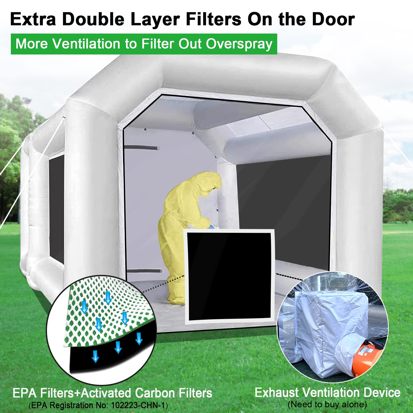13x10x8FT Portable Inflatable Paint Booth Tent with Dual 450W Blower Fans - Professional Auto Painting Station for Cars, Furniture & DIY Projects | Perfect for Auto Body Shops, Home Garage & Industrial Spray Painting