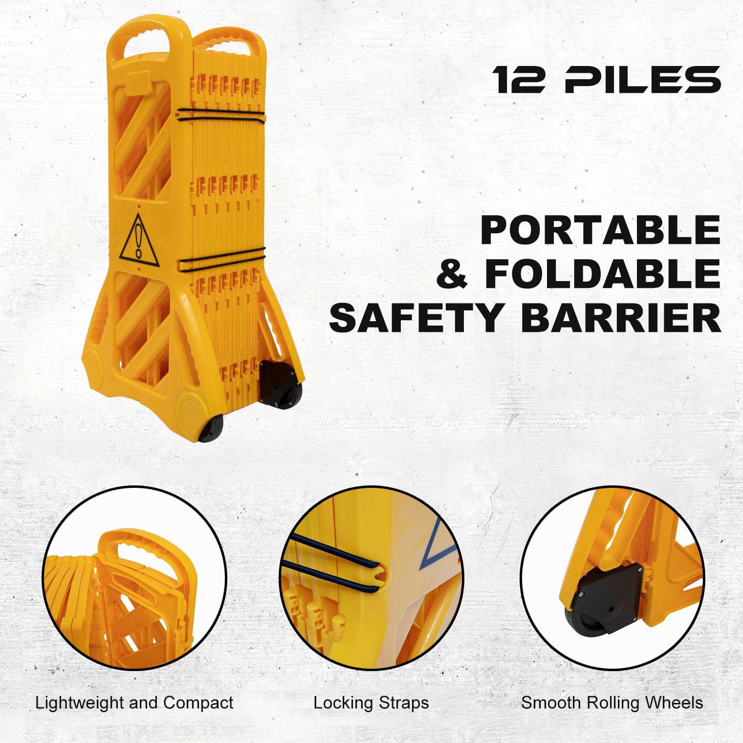 13-Foot Extendable Commercial Safety Barriers with Locking Straps - Folding Portable Plastic Barricade for Construction, Traffic Control & Driveway Gates | Ideal for Crowd Management, Event Safety & Parking Lot Security