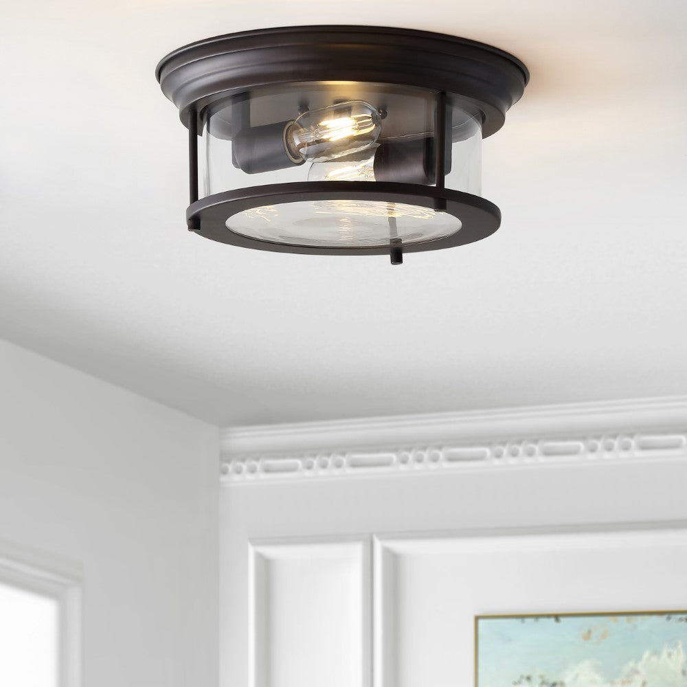 Lauren 13.25 Inch Modern Metal and Glass LED Flush Mount Ceiling Light - Perfect for Bedroom, Kitchen, Hallway & Office Lighting