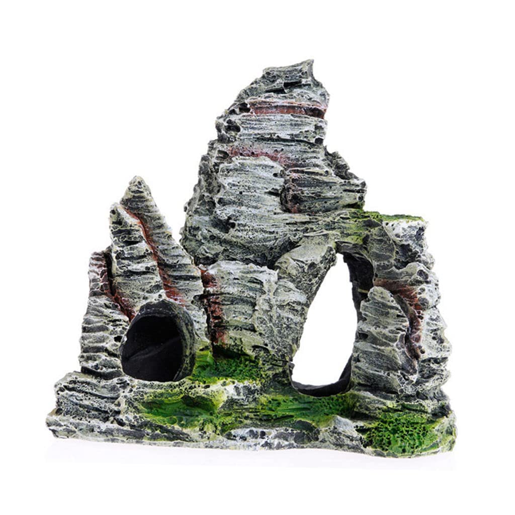 Baoblaze Resin Mountain View Aquarium Ornament - Miniature House Bridge Fish Tank Decoration with Moss (11x5.5x11cm) - Perfect for Betta Fish Tanks, Aquascaping & Zen Aquarium Landscapes