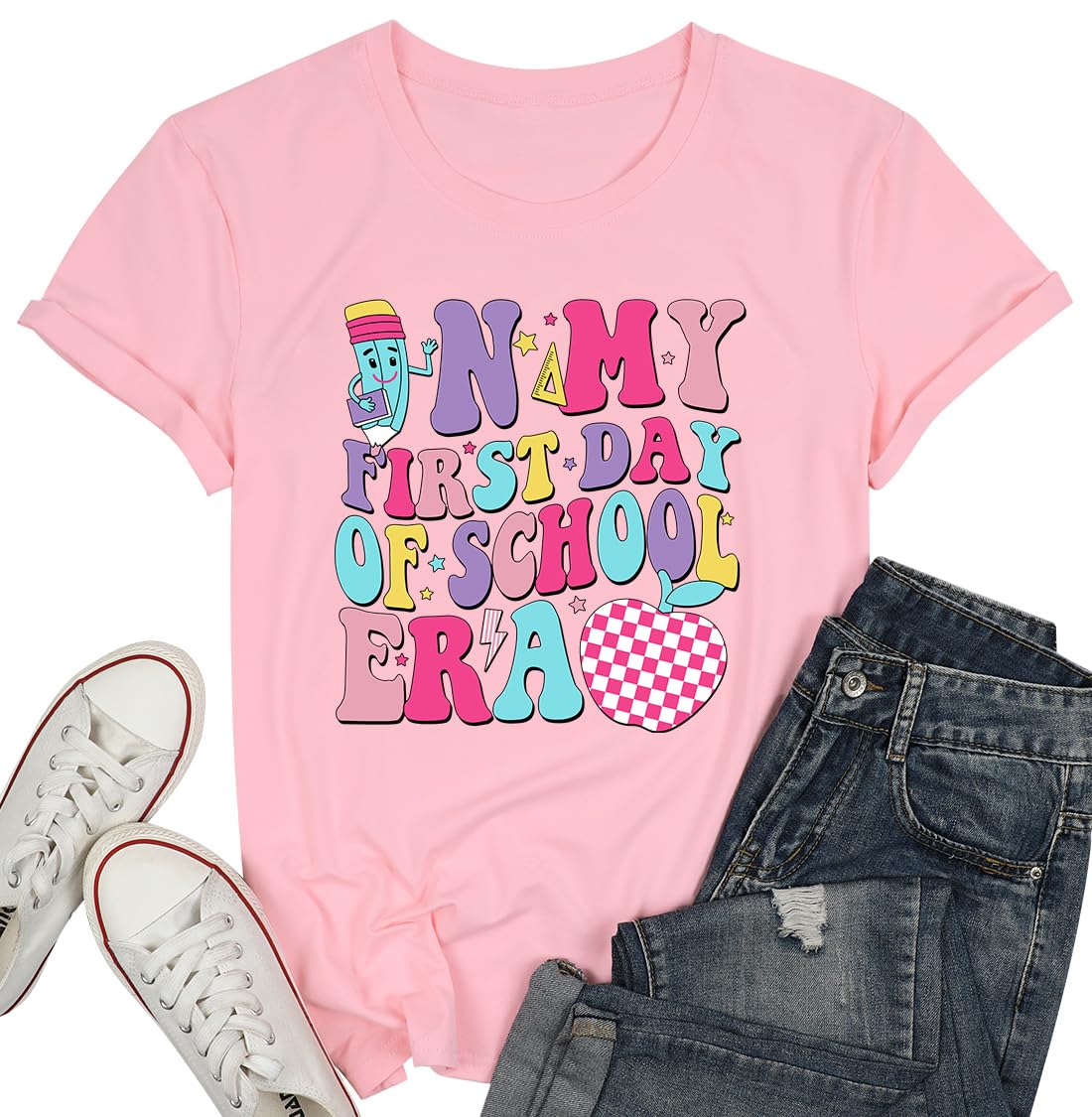 Happy First Day of School Teacher Shirts for Women - Cute Back to School Teacher Tee Tops - Perfect for Classroom, Teacher Appreciation & School Events