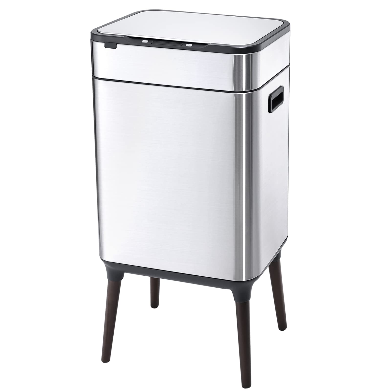 ELPHECO 12 Gallon Stainless Steel Motion Sensor Trash Can - Brushed Metal, No Inner Bucket, Large Capacity with Wooden Legs for Modern Kitchen & Office Use