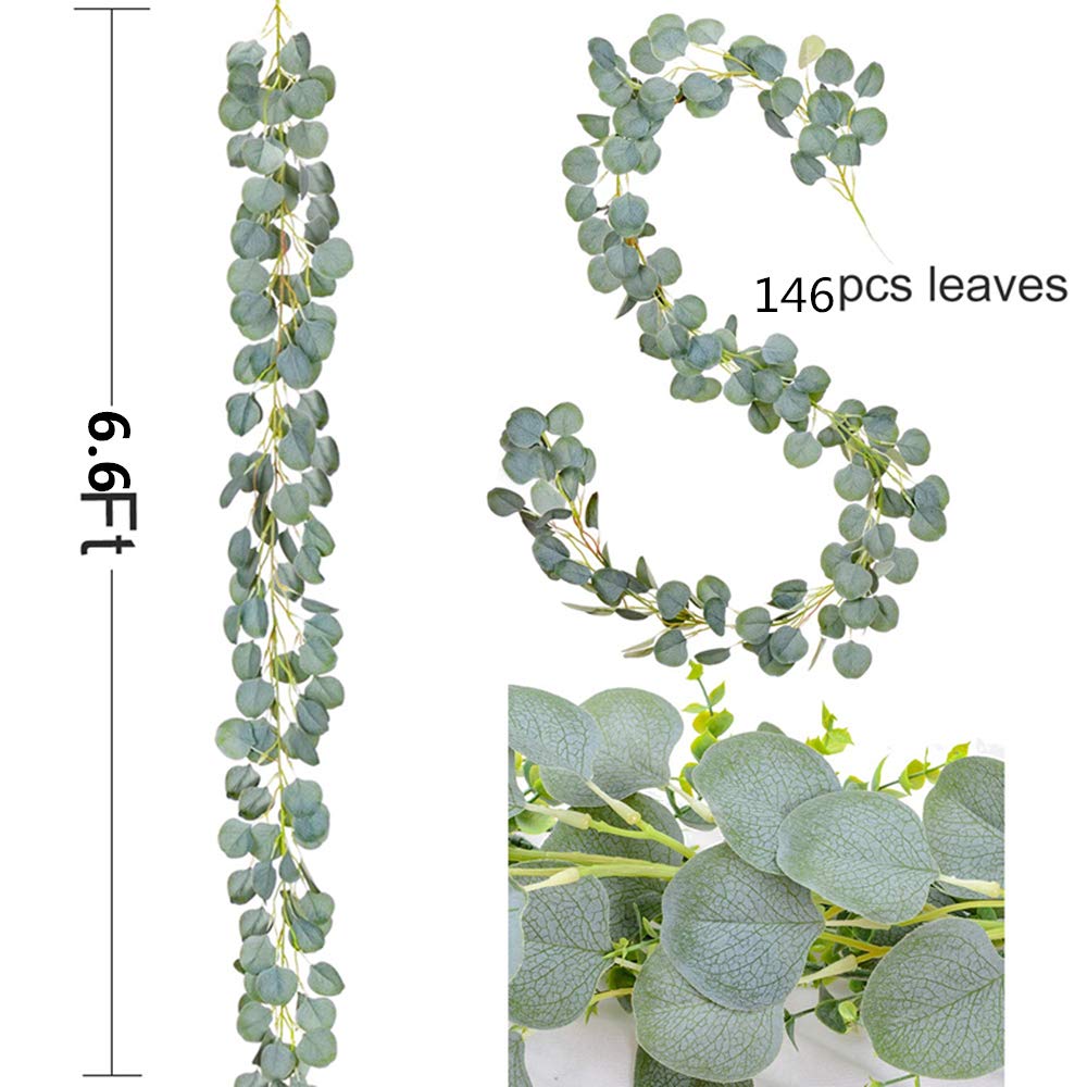 2M Artificial Eucalyptus Garland - Fake Eucalyptus Leaves Vine for Home Decor, Wedding Backdrop, Wall Greenery & Arch Decorations - Perfect for Indoor Hanging Plants, Boho Wedding Centerpieces and Farmhouse Style Decor