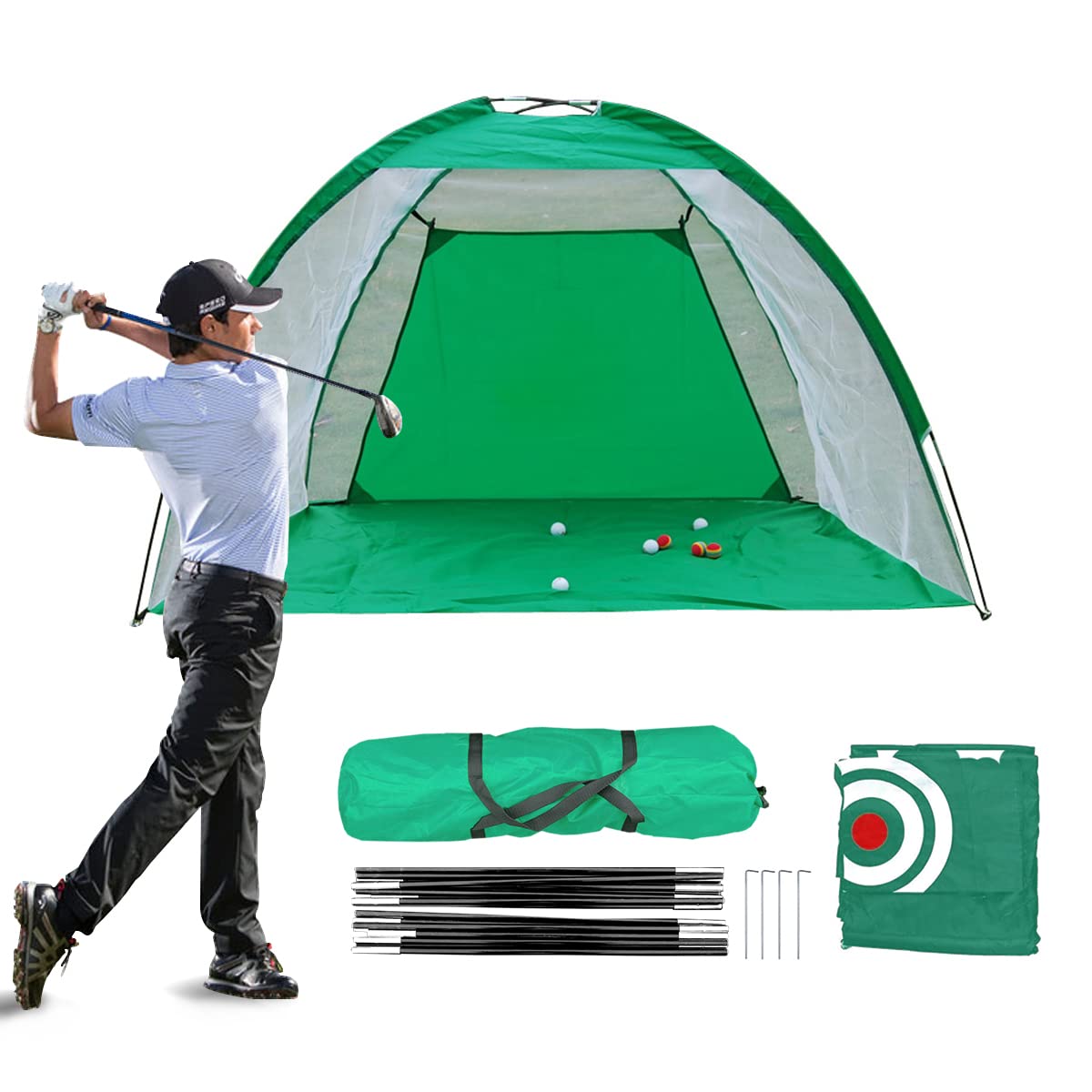 EZsport Golf Practice Net with Hitting Mat & Target - Indoor/Outdoor Backyard Driving Range Training Net for Golfers | Perfect for Home, Yard & Club Practice