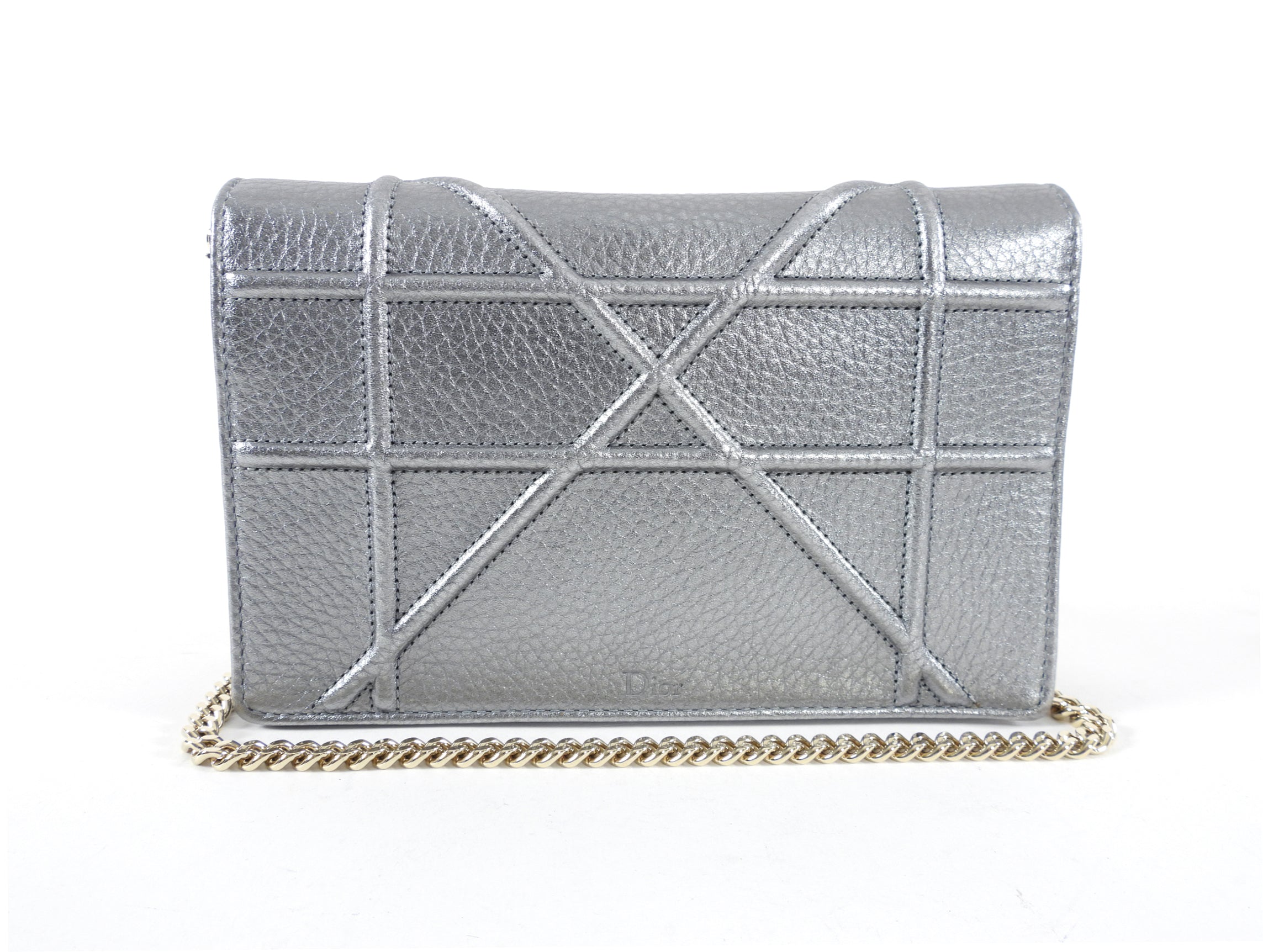 Diorama Metallic Grey Silver Calf Leather Crossbody Wallet on Chain Bag - Perfect for Evening Parties, Date Nights & Special Occasions