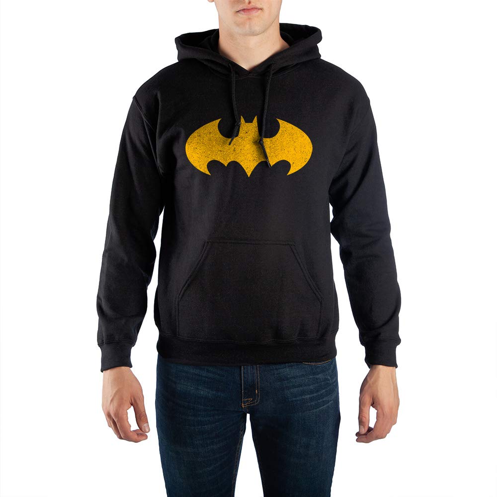 Bioworld Men's Batman Hoodie - Official DC Comics Licensed Pullover Sweatshirt for Superhero Fans | Perfect for Cosplay, Halloween, and Casual Wear