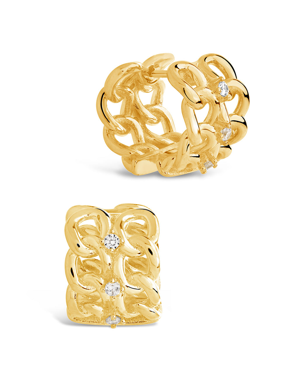 Carleene CZ Chain Huggie Hoop Earrings - Sterling Silver Cubic Zirconia Huggie Hoops for Women - Perfect for Everyday Wear, Date Night & Special Occasions