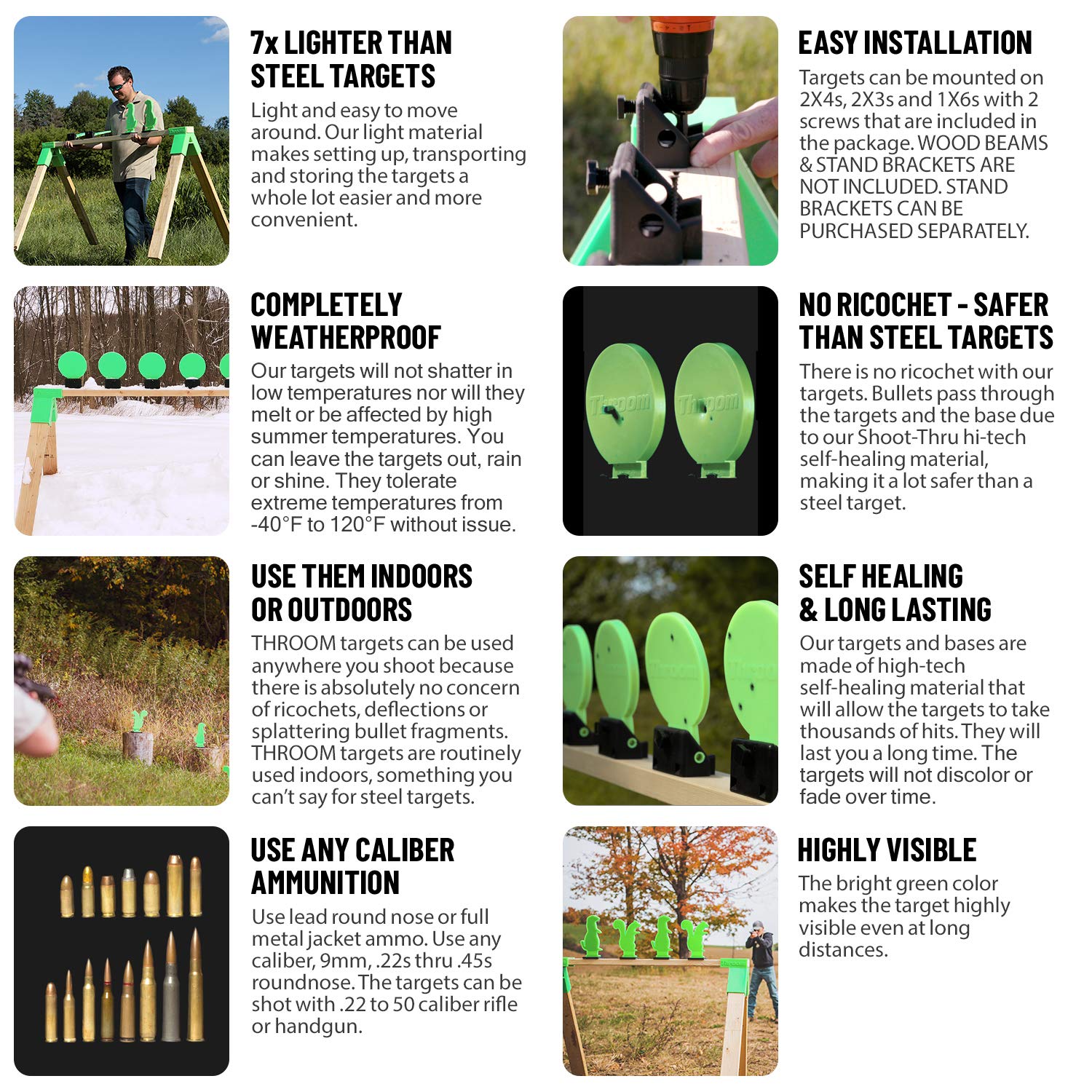 Throom - Self Healing Shooting Targets for Pistol & Rifle | Reactive Prairie Dog Knockdown Gun Targets | Indoor & Outdoor Range Use | Ricochet Free | Perfect for Training, Competition & Tactical Practice