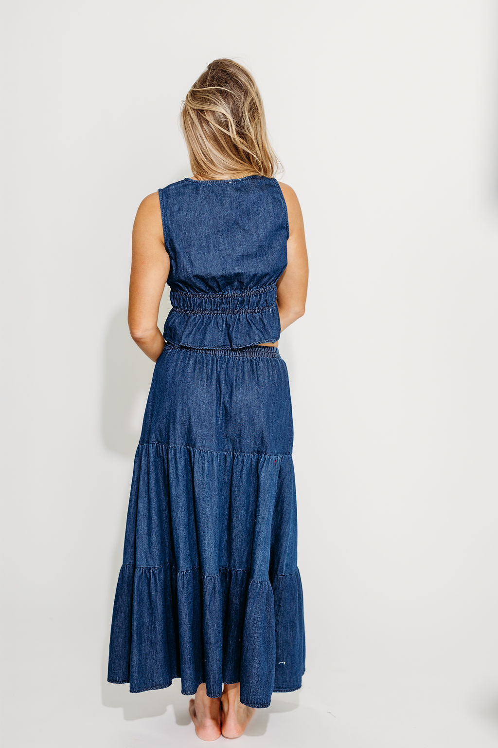 Noah Women's 100% Cotton Denim Peplum Top & Midi Skirt Set - Casual Outfit for Spring Summer | Perfect for Date Night, Office Wear & Weekend Brunch