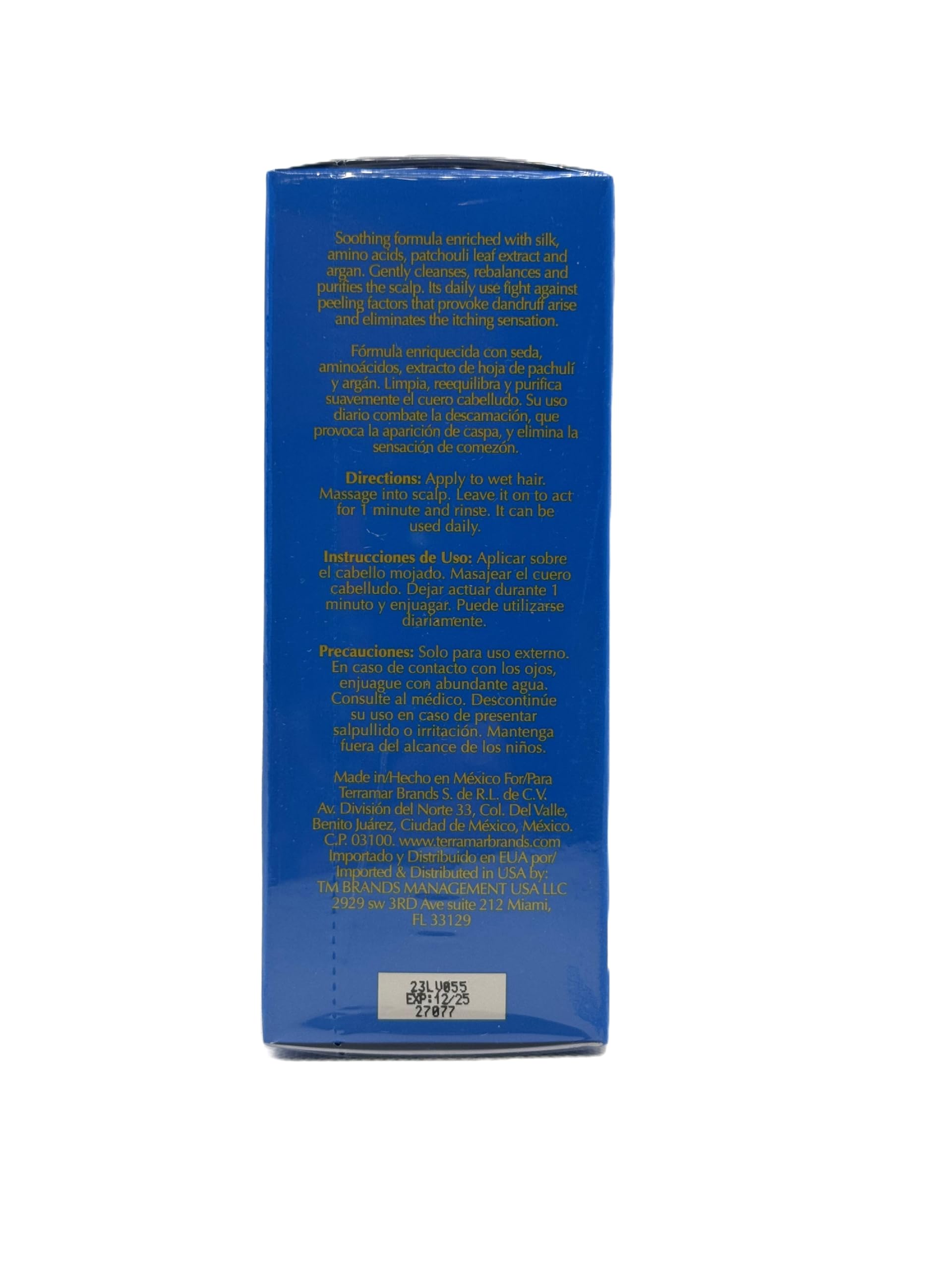 TERRAMAR Anti-Dandruff Shampoo with Silk Proteins, Amino Acids, Patchouli Leaf & Argan Oil Extracts - Gentle Scalp Care for Dry, Itchy Scalp & Flakes - Perfect for Daily Use at Home or Travel