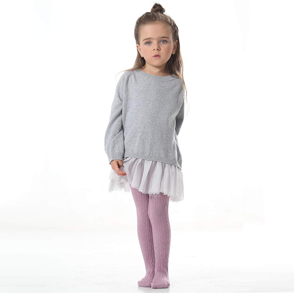 TechCity Girls' Seamless Cotton Cable Knit Tights & Leggings for Toddlers 2-14 Years - Soft Stretchy Stockings for School, Play & Winter Outfits