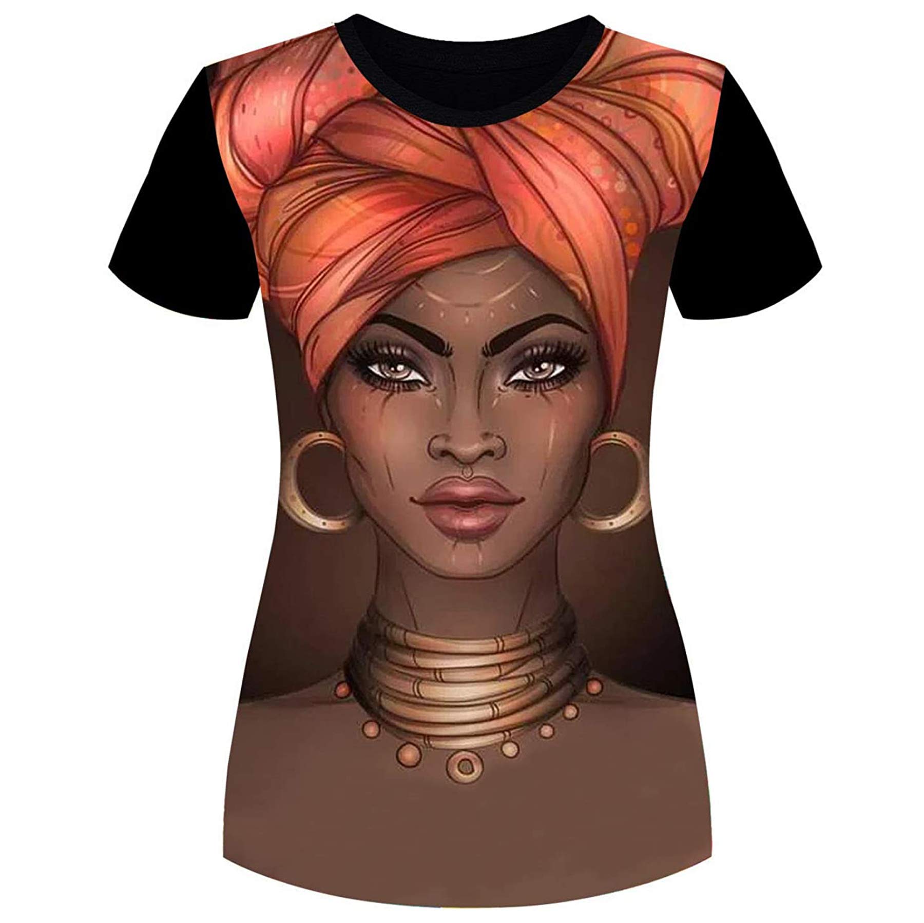 AZPSRT Women's Afro Girl T-Shirt - 3D Floral Print Black Natural Hair Style Casual Tee for African American Women | Perfect for Everyday Wear, Street Fashion & Cultural Events