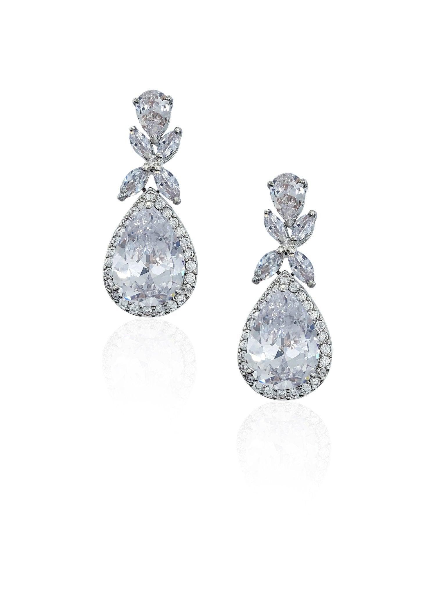 Elegant Vintage Halo Pear Drop Wedding Earrings by Johnny B at Kezani - Perfect for Bridal Jewelry, Formal Events & Special Occasions